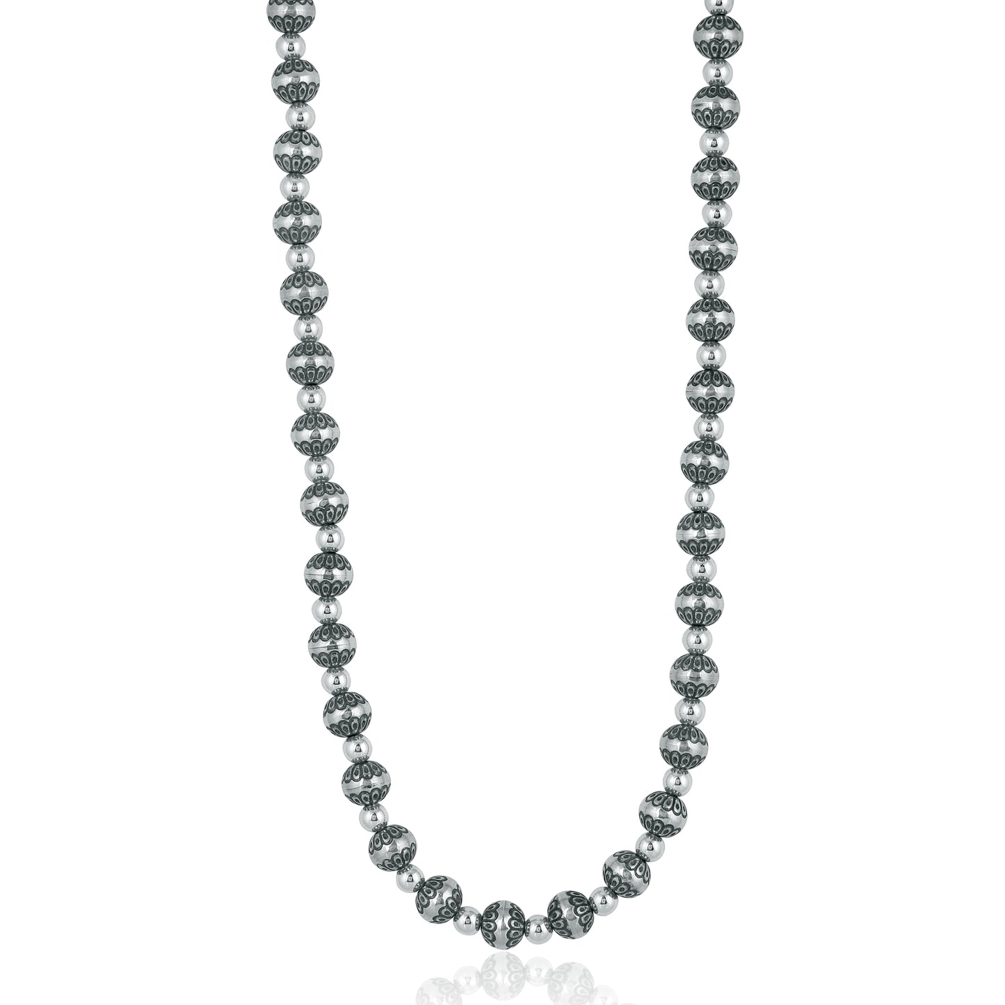 Sterling Silver Native Pearl Bead Necklace, 24 to 27 Inches