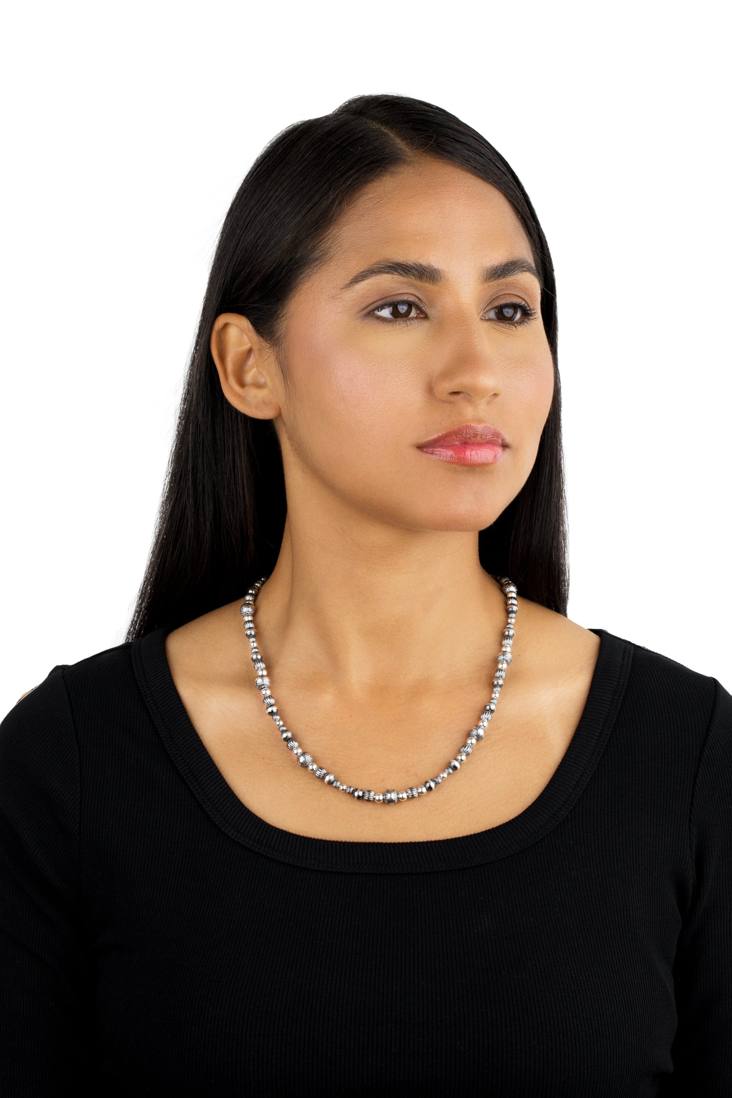 Sterling Silver Native Pearl Bead Necklace, 21 to 24 Inches