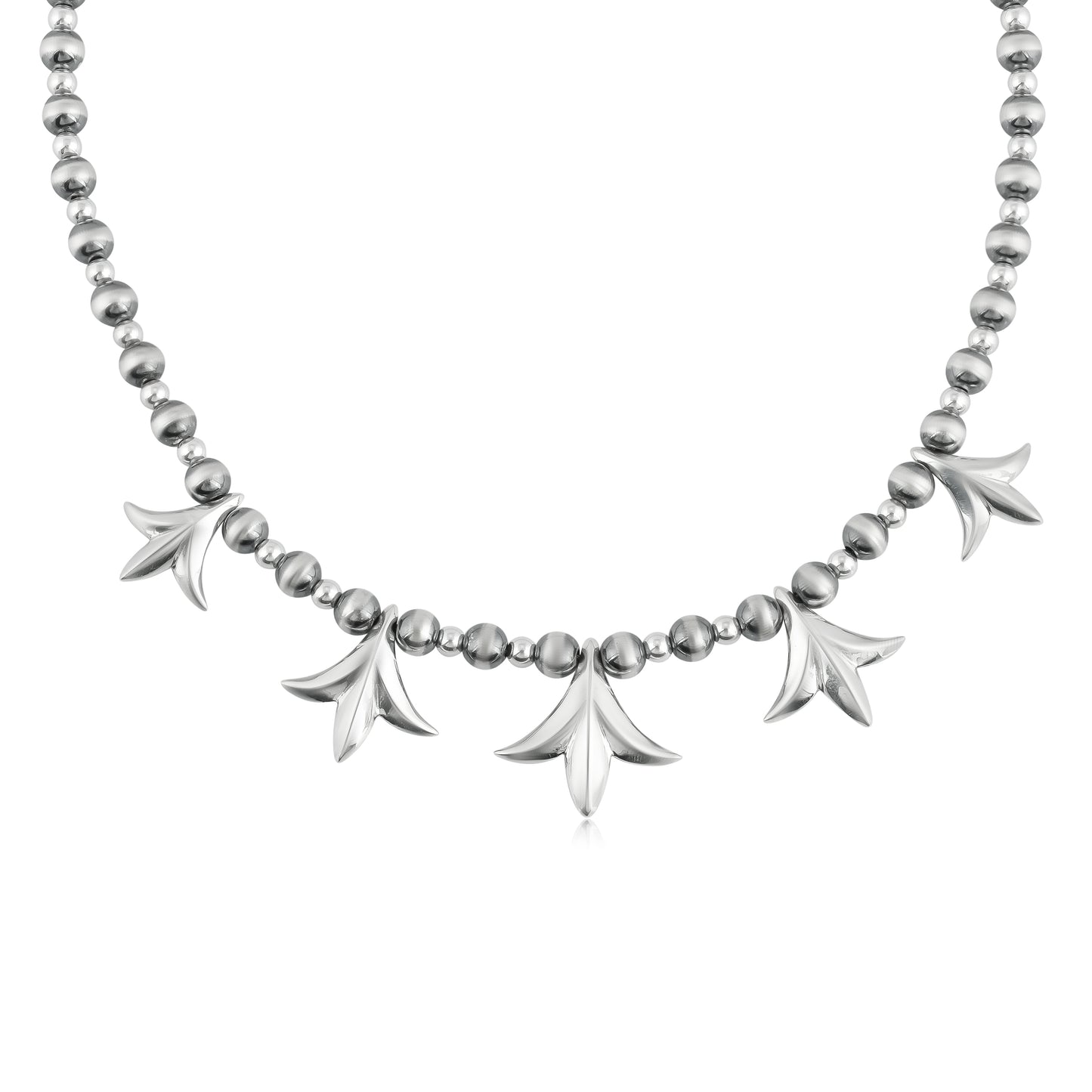 Sterling Silver Peak Squash Blossom Beaded Necklace, 17 to 21 Inches