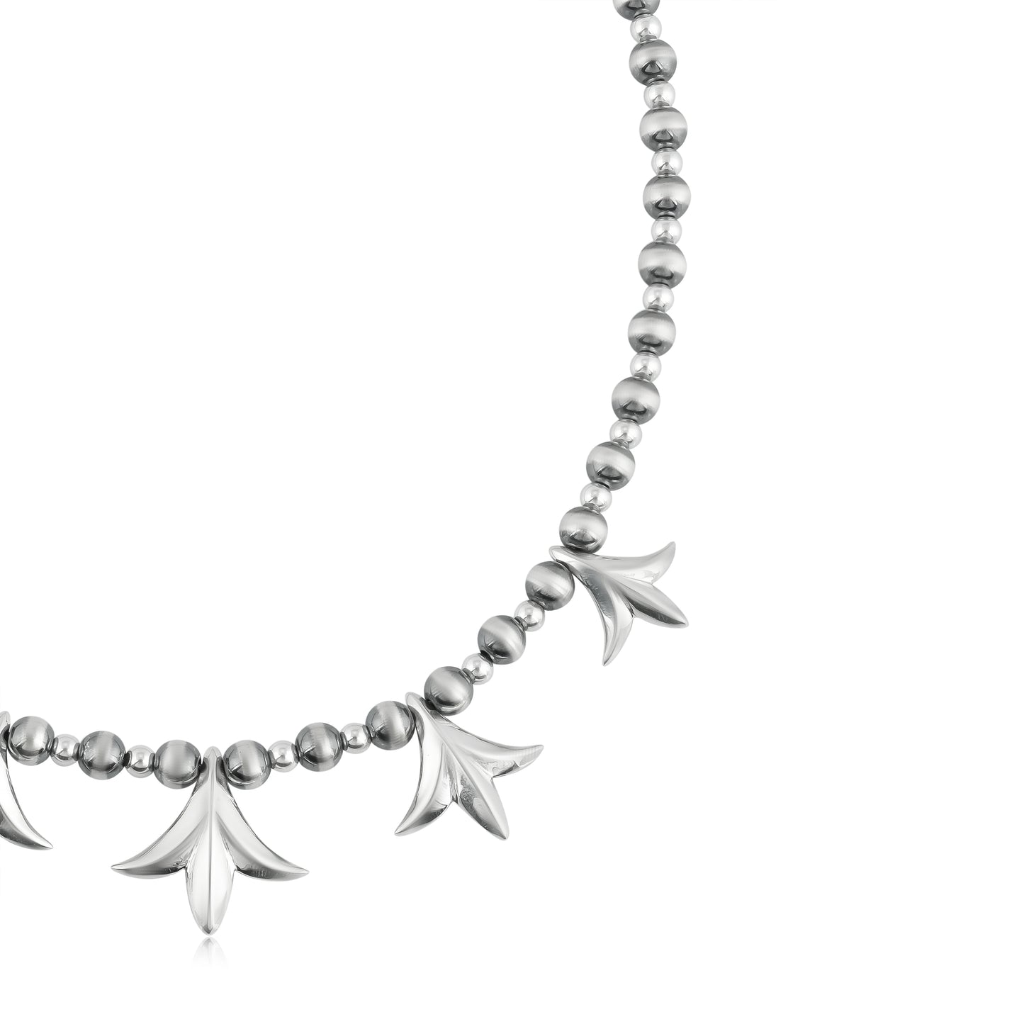 Sterling Silver Peak Squash Blossom Beaded Necklace, 17 to 21 Inches