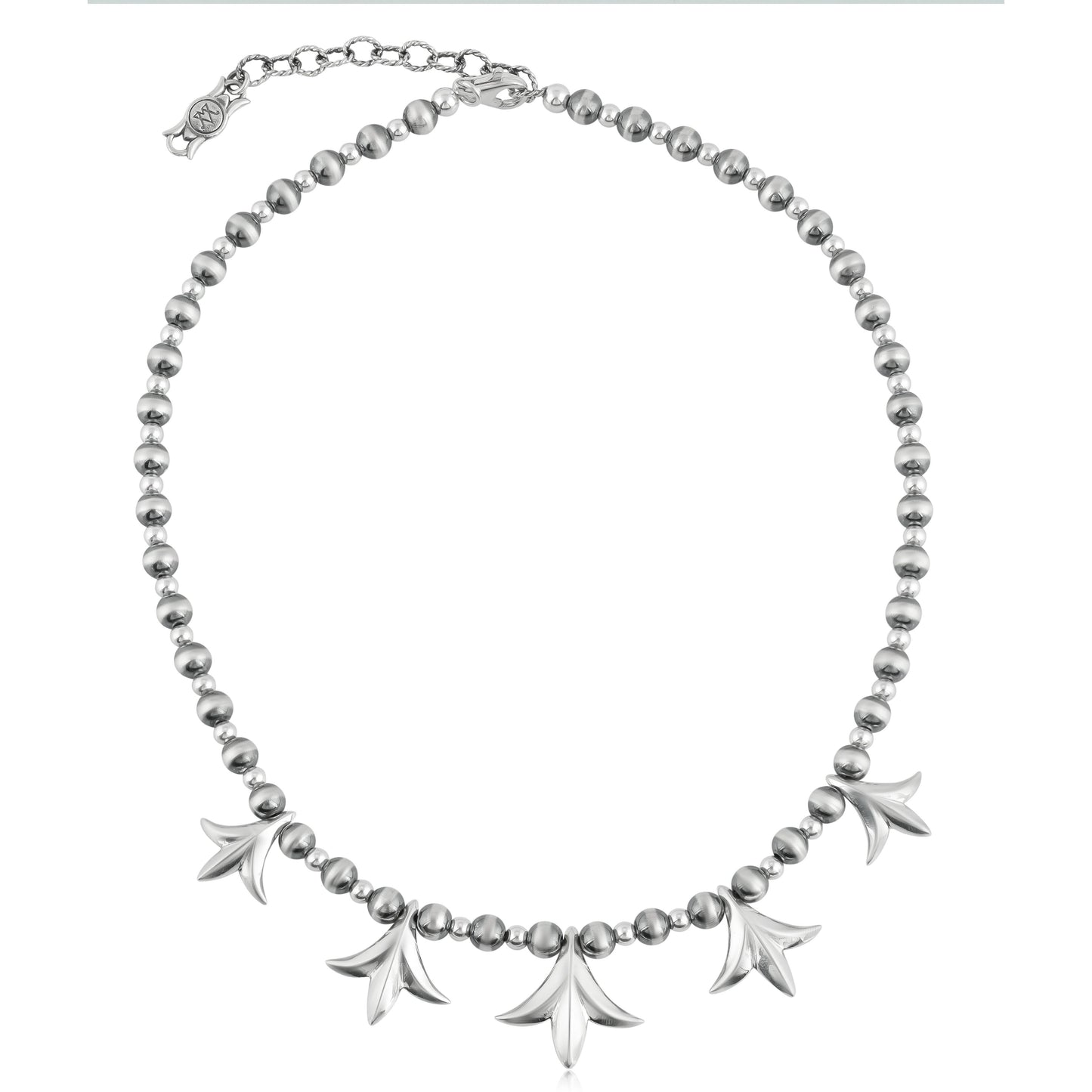 Sterling Silver Peak Squash Blossom Beaded Necklace, 17 to 21 Inches