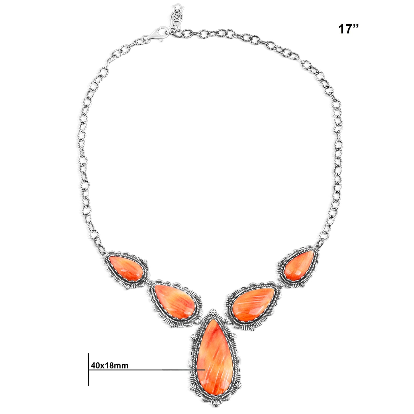 Sterling Silver Orange Spiny Oyster Pear-Shaped Gemstone Statement Necklace, 17 Inches