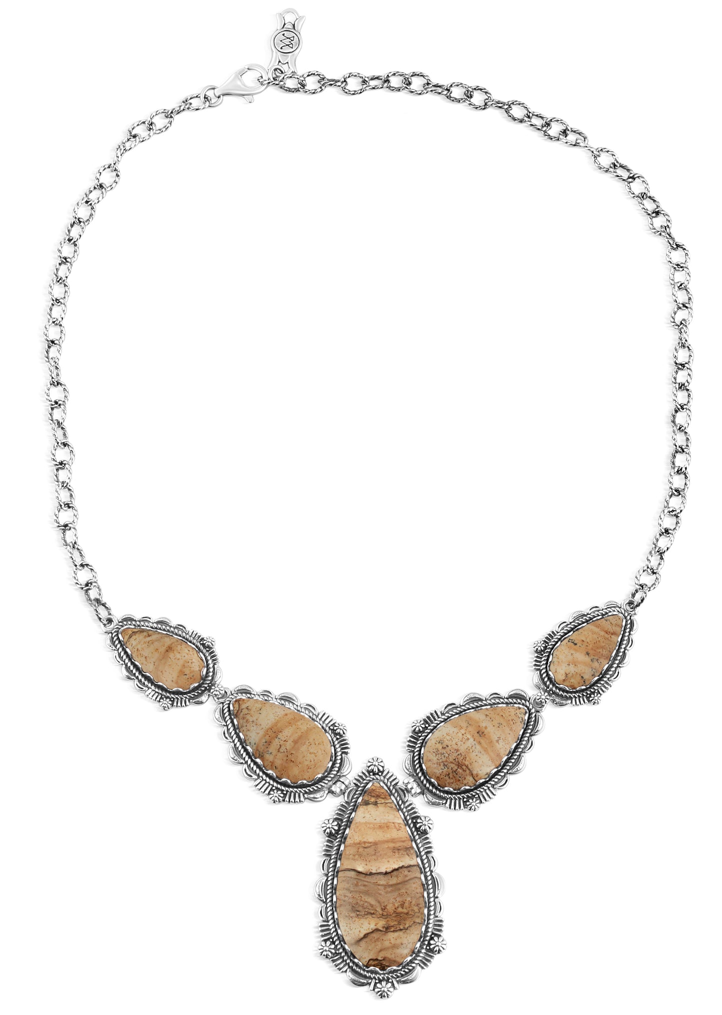 Sterling Silver Picture Jasper Pear-Shaped Gemstone Statement Necklace, 17 Inches