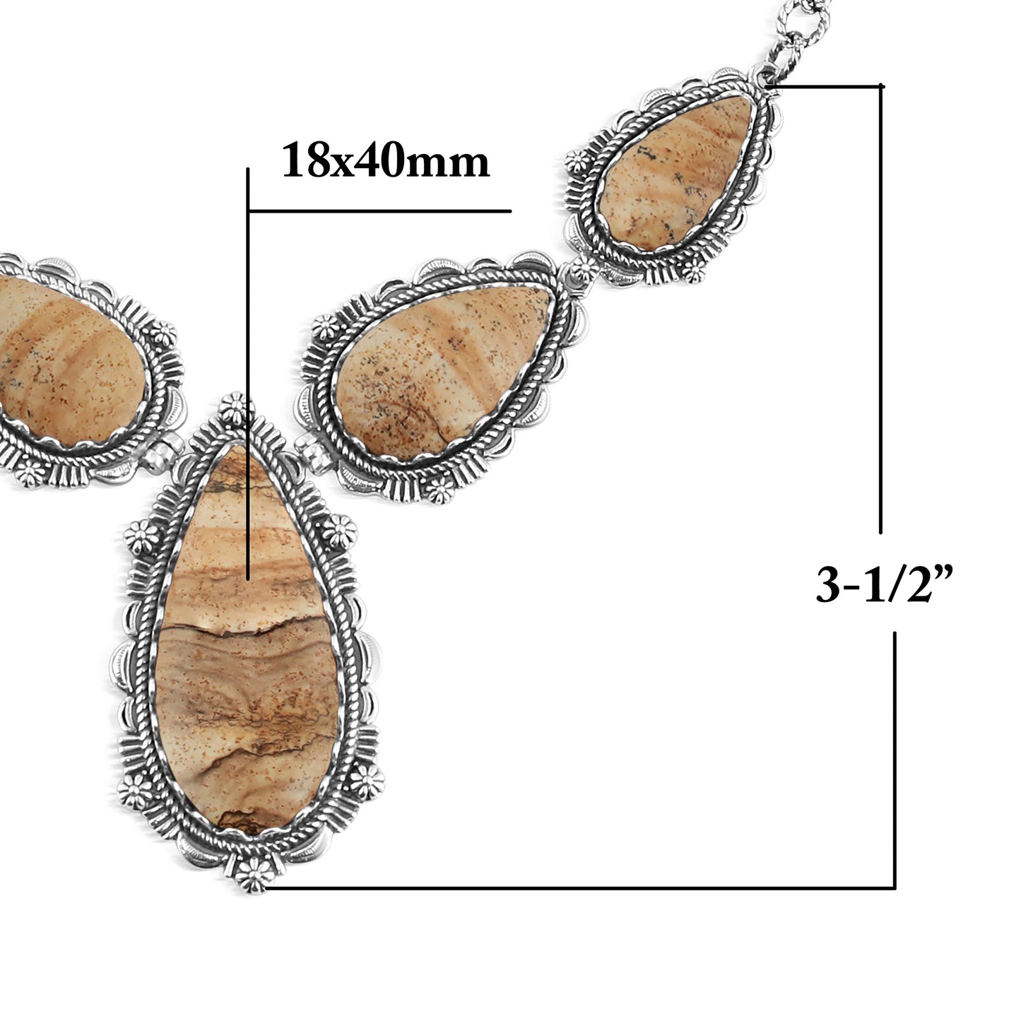 Sterling Silver Picture Jasper Pear-Shaped Gemstone Statement Necklace, 17 Inches