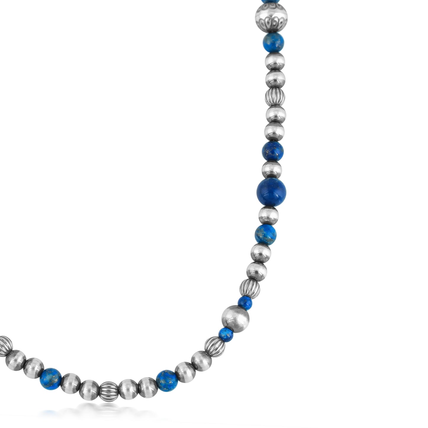 Sterling Silver Genuine Lapis Lazuli Multi Beaded Necklace, 17 - 19 Inches