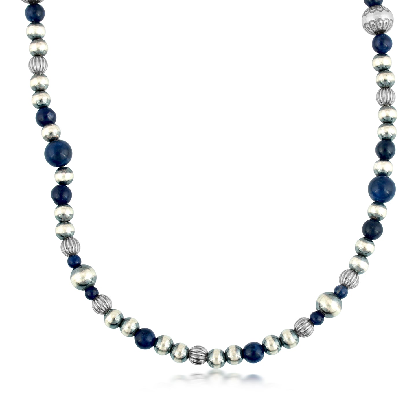 Sterling Silver Sodalite Gemstone Multi Beaded Necklace, 17 to 19 Inches