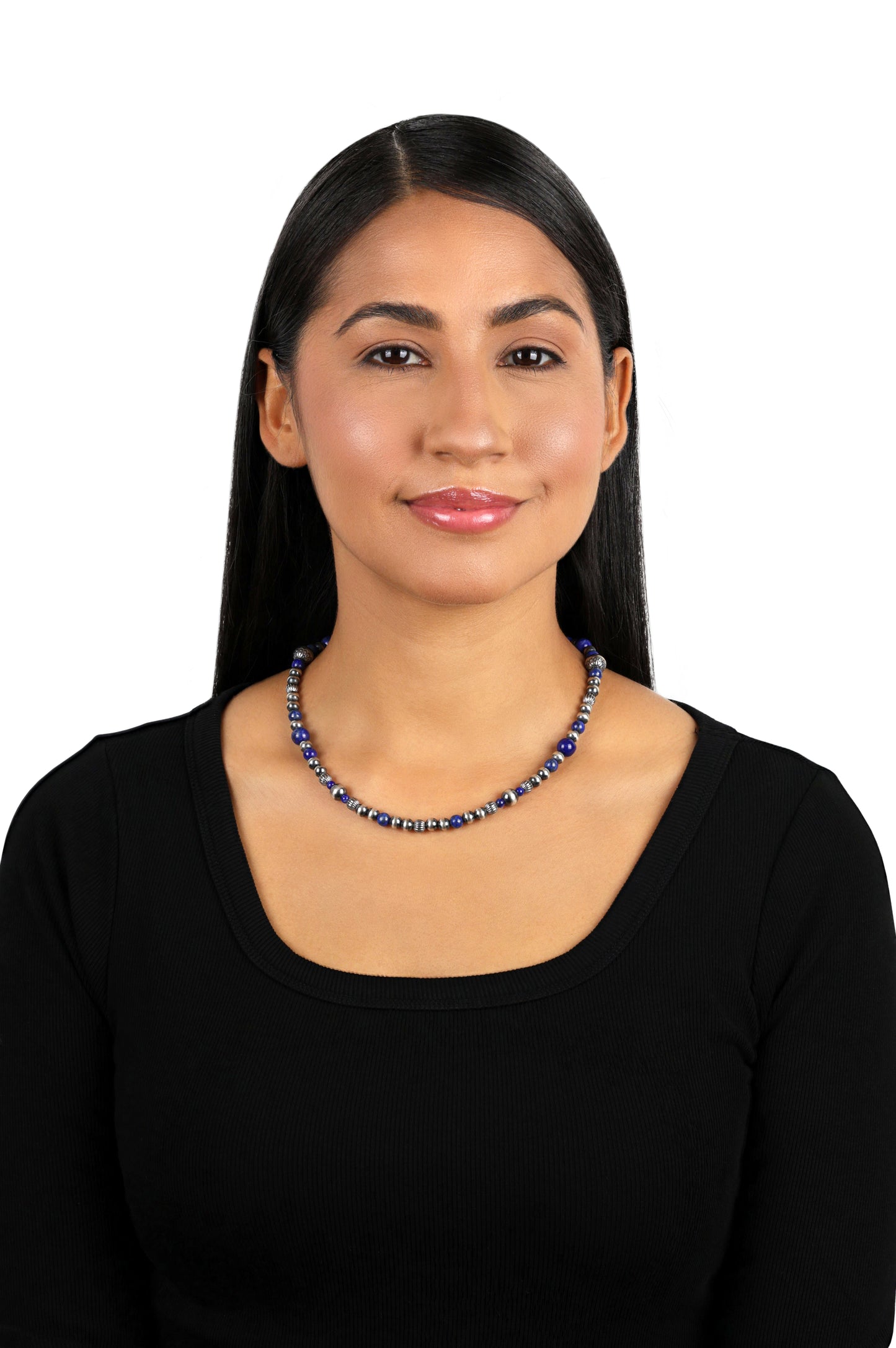 Sterling Silver Sodalite Gemstone Multi Beaded Necklace, 17 to 19 Inches