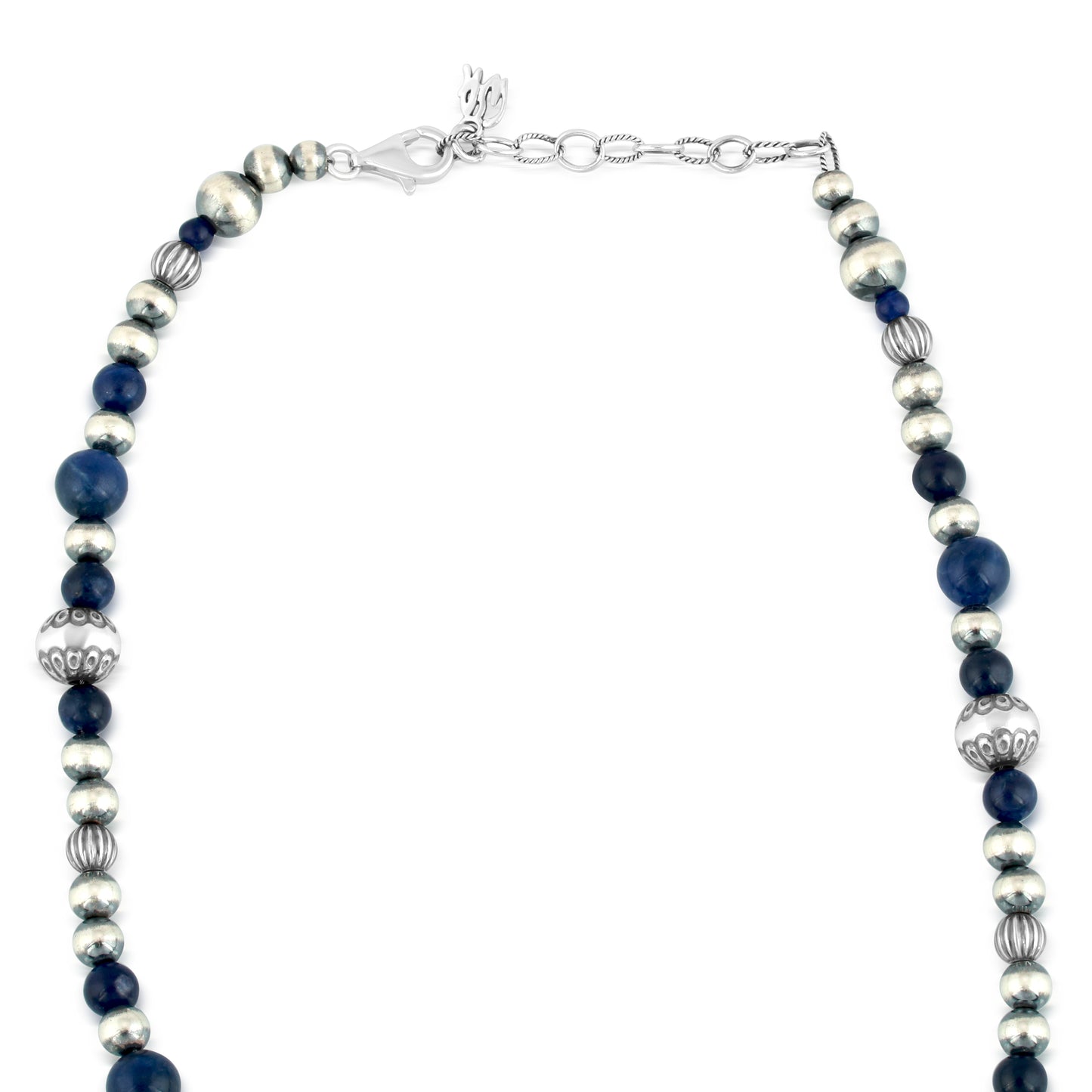 Sterling Silver Sodalite Gemstone Multi Beaded Necklace, 17 to 19 Inches