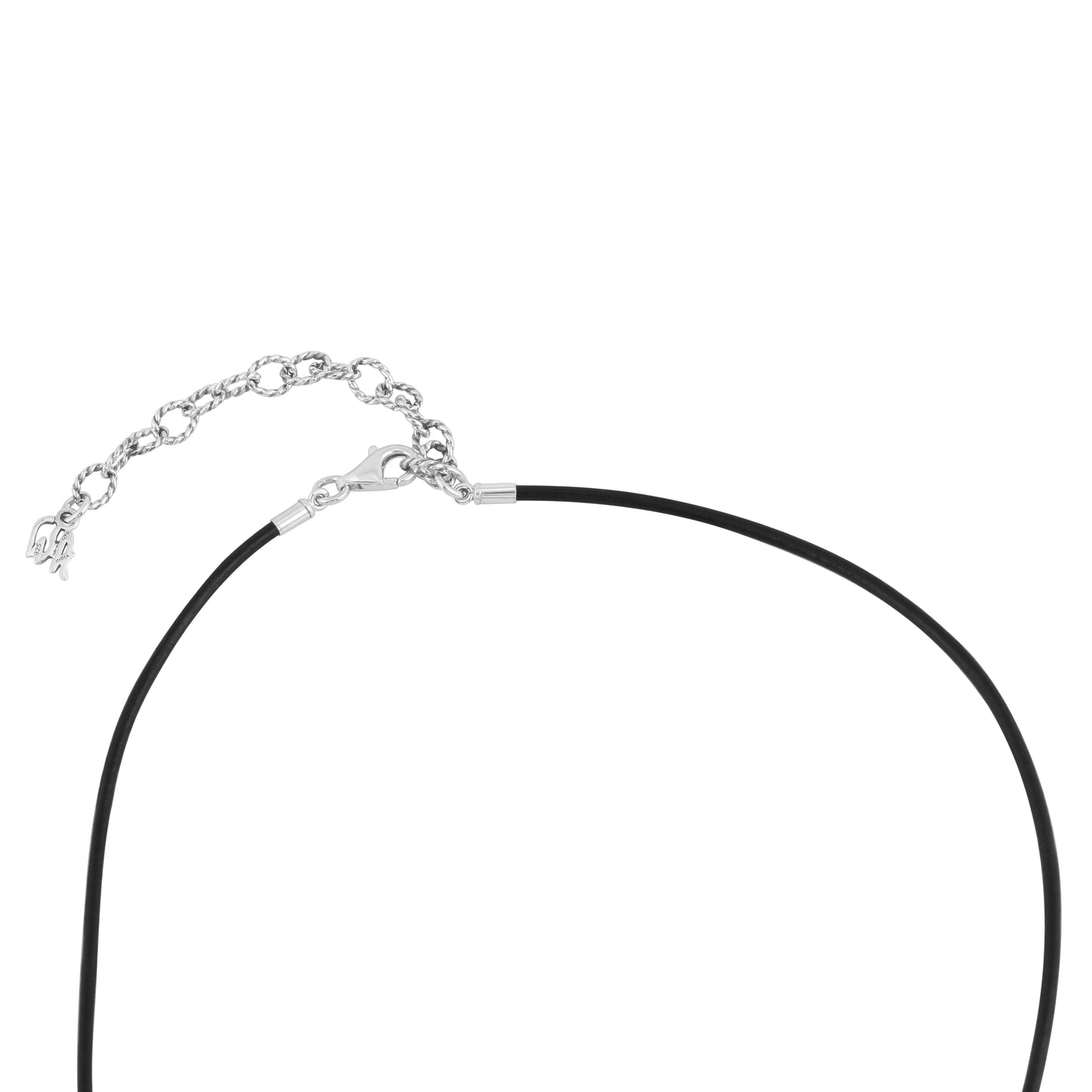 Sterling Silver Triple Feather Black Genuine Leather Necklace, 17 -20 Inches