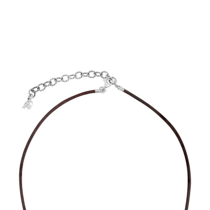 Sterling Silver Triple Feather Brown Genuine Leather Necklace, 17-20 Inches