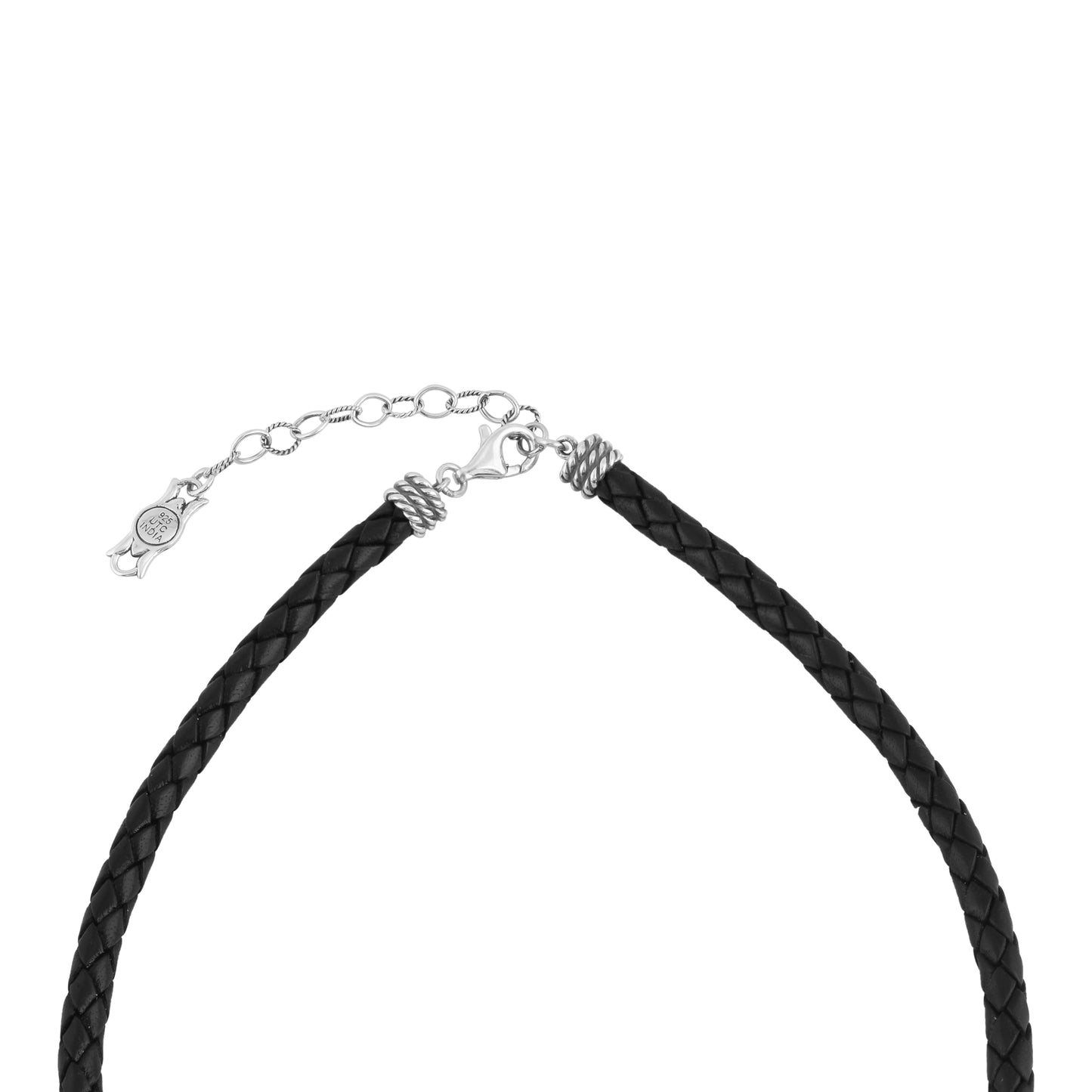 Braided Black Genuine Leather Sterling Silver Necklace, 17 -20 Inches