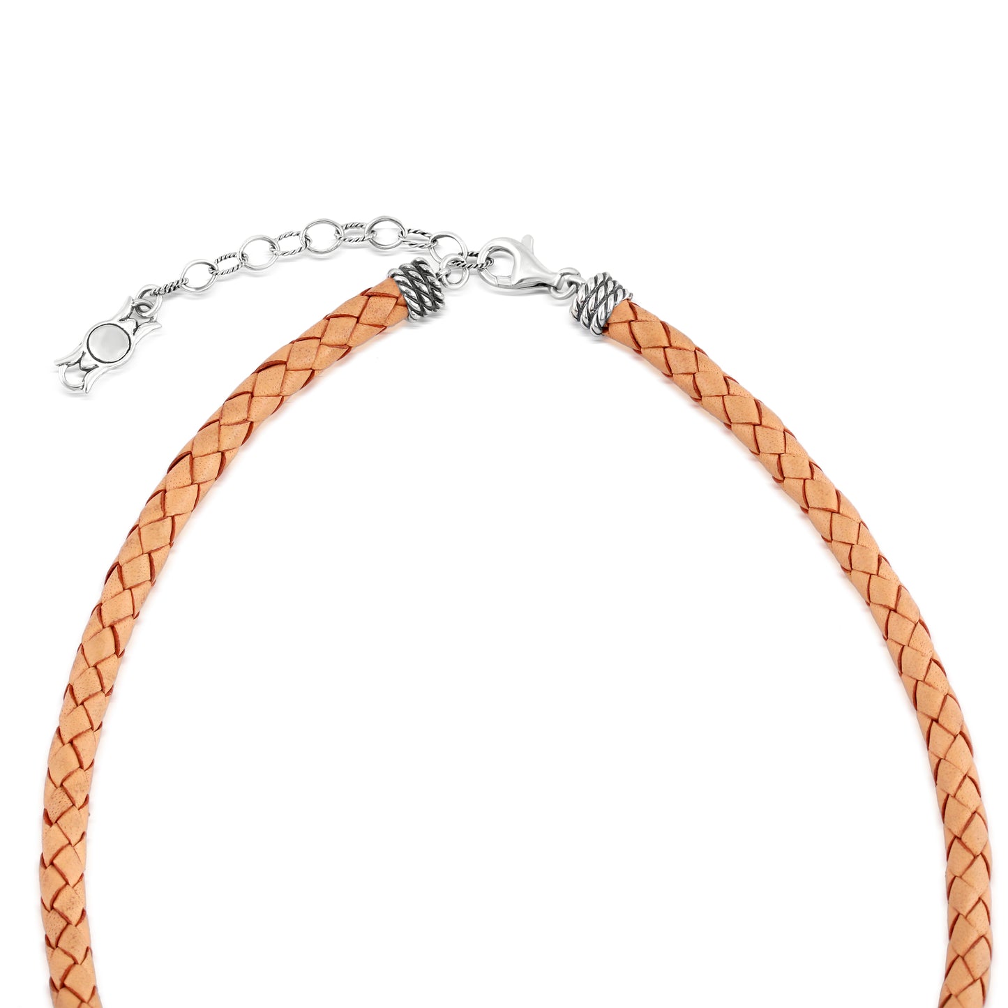 Braided Beige Genuine Leather Sterling Silver Necklace, 17 -20 Inches