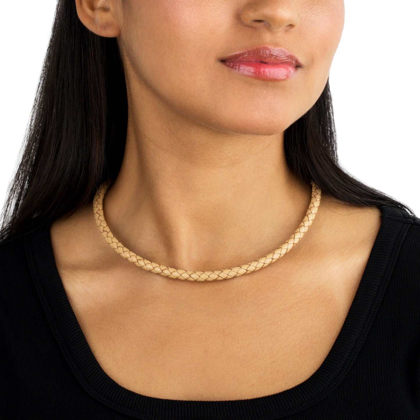 Braided Beige Genuine Leather Sterling Silver Necklace, 17 -20 Inches