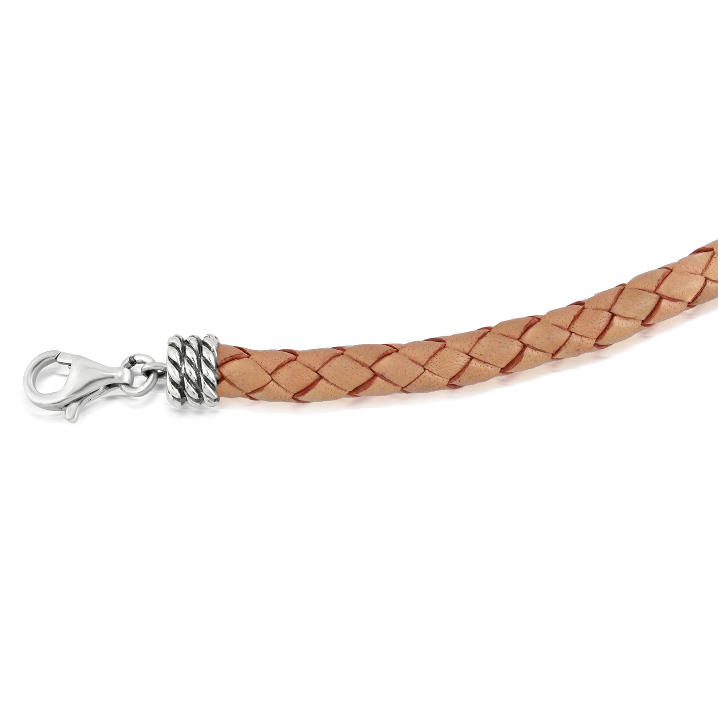Braided Beige Genuine Leather Sterling Silver Necklace, 17 -20 Inches
