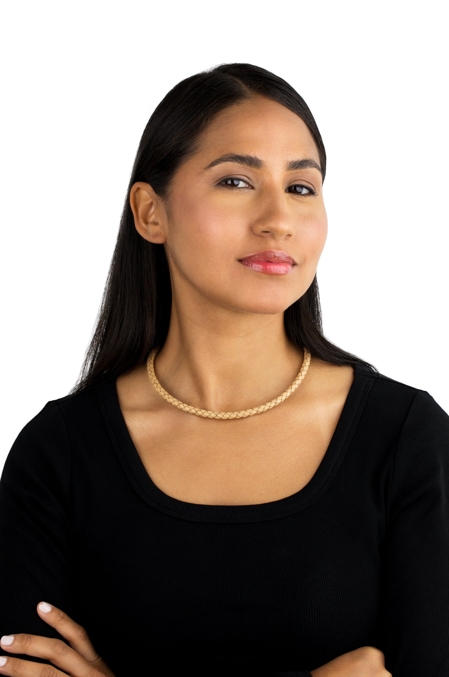 Braided Beige Genuine Leather Sterling Silver Necklace, 17 -20 Inches