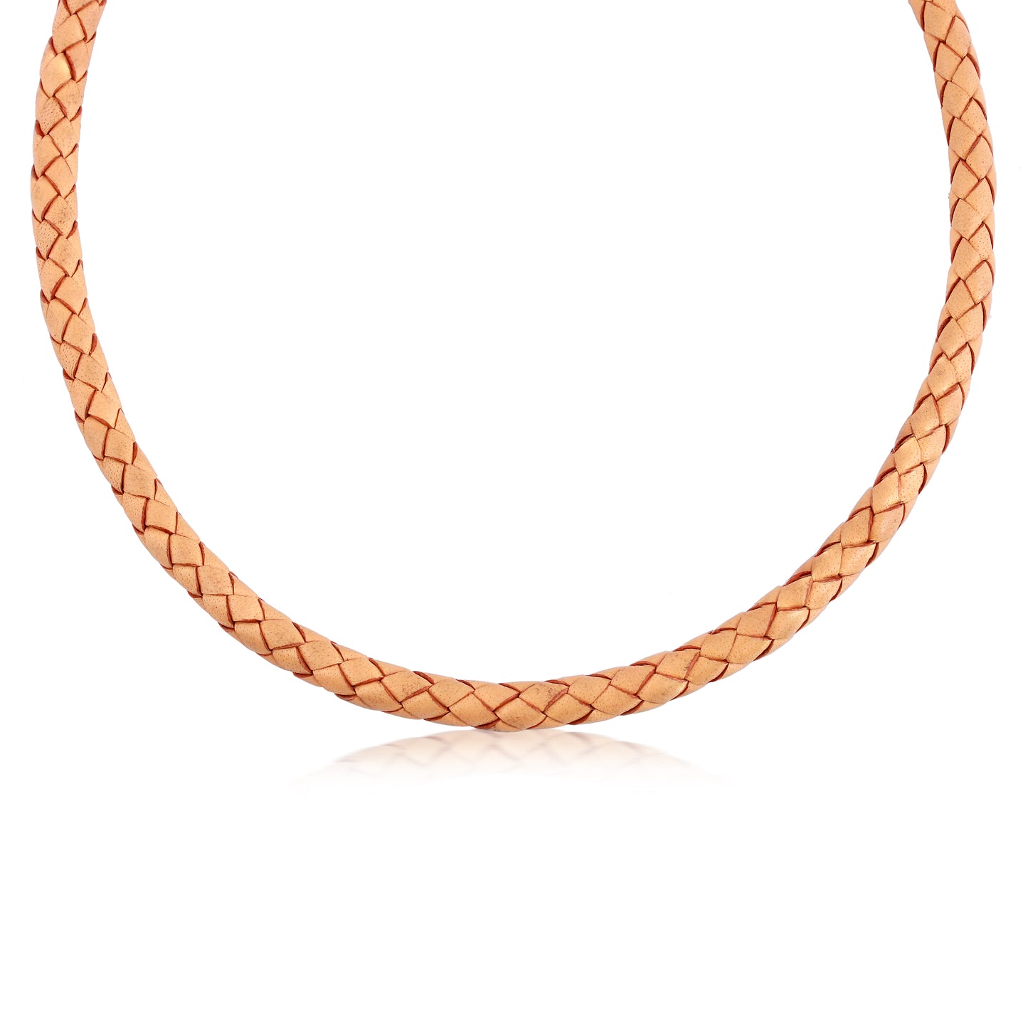 Braided Beige Genuine Leather Sterling Silver Necklace, 17 -20 Inches