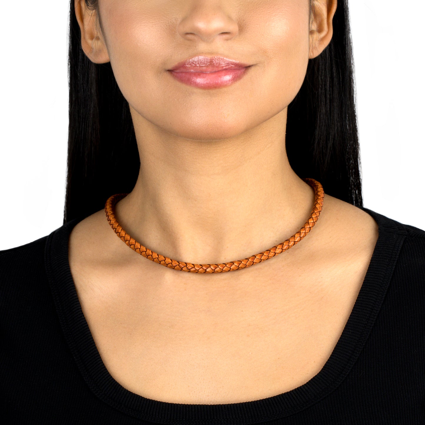 Braided Genuine Antique Orange Leather Sterling Silver Necklace, 17 to 20 Inches