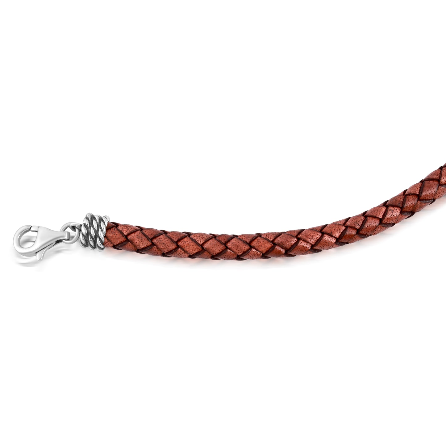Braided Brown Genuine Leather Sterling Silver Necklace, 17 -20 Inches
