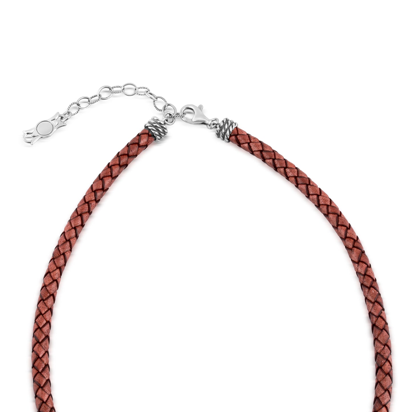 Braided Brown Genuine Leather Sterling Silver Necklace, 17 -20 Inches
