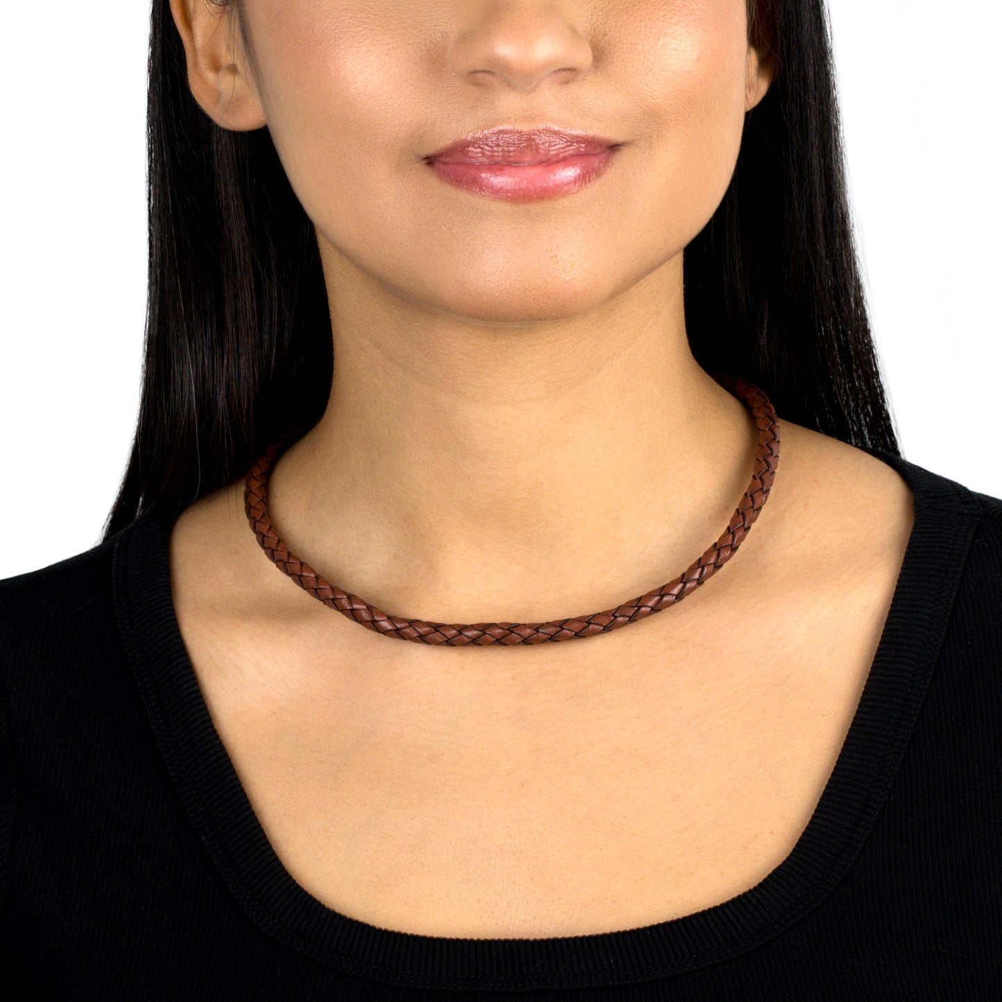 Braided Genuine Rust Leather Sterling Silver Necklace, 17 to 20 Inches