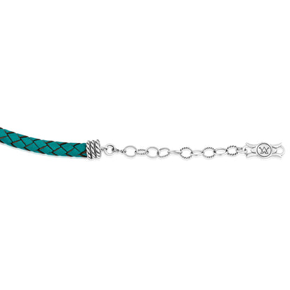 Braided Turquoise Genuine Leather Sterling Silver Necklace, 17-20 Inches
