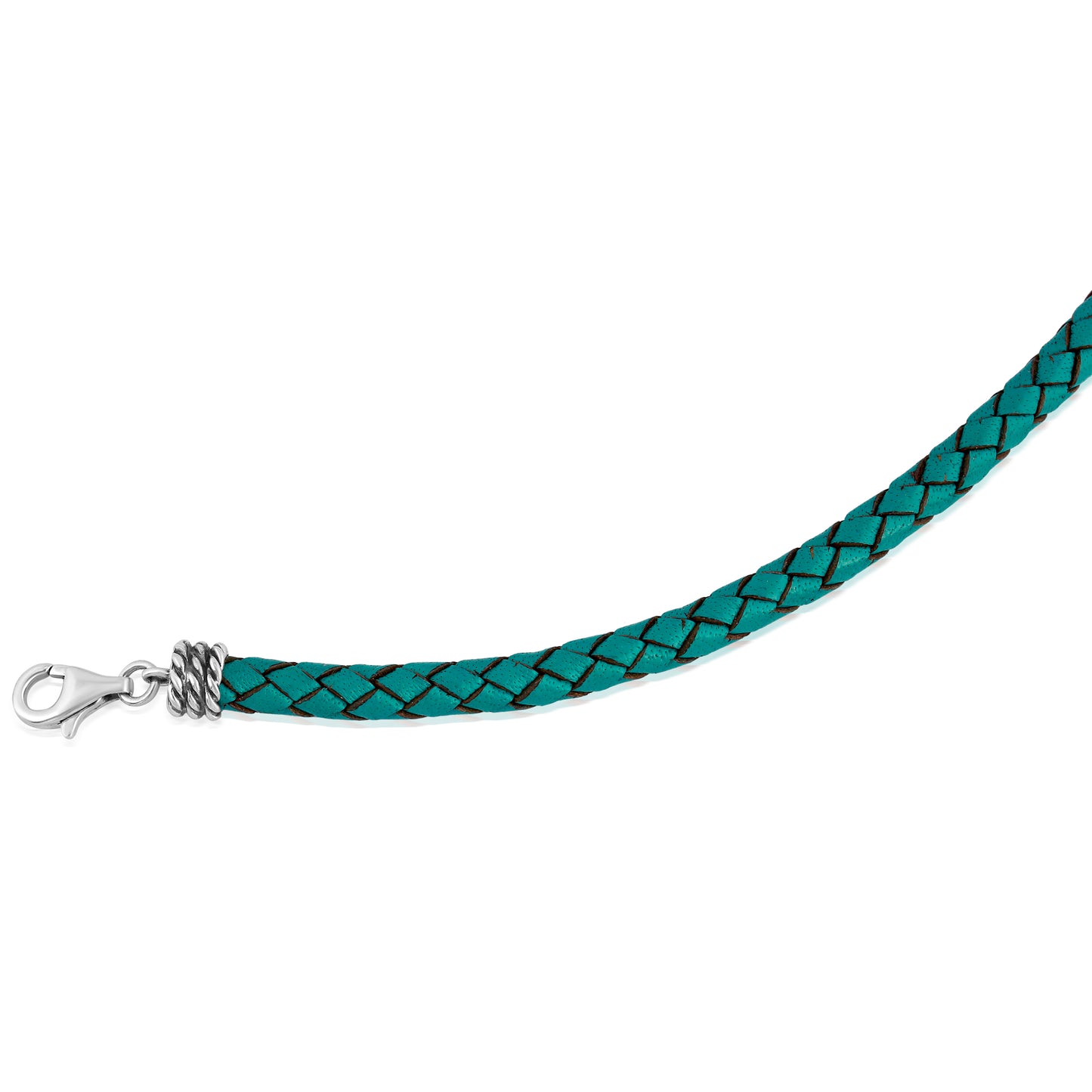 Braided Turquoise Genuine Leather Sterling Silver Necklace, 17-20 Inches