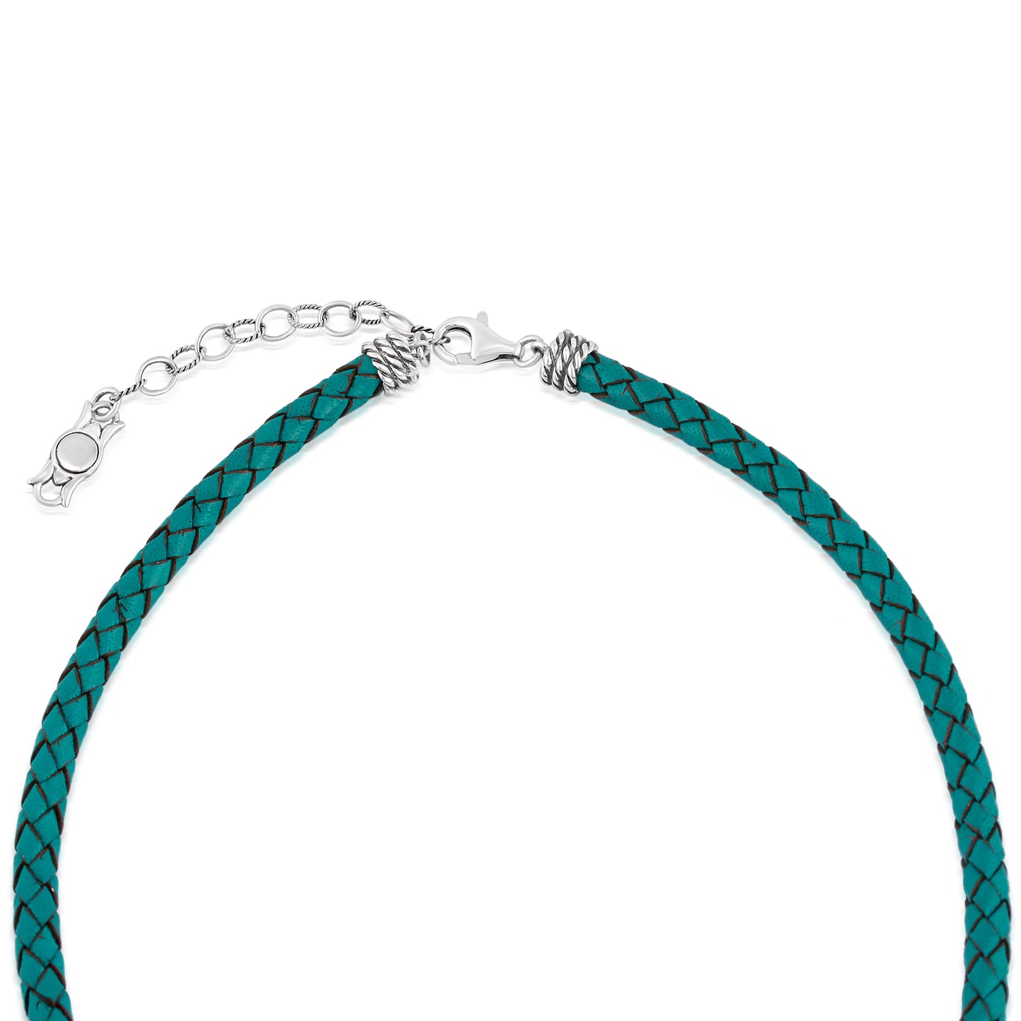 Braided Turquoise Genuine Leather Sterling Silver Necklace, 17-20 Inches