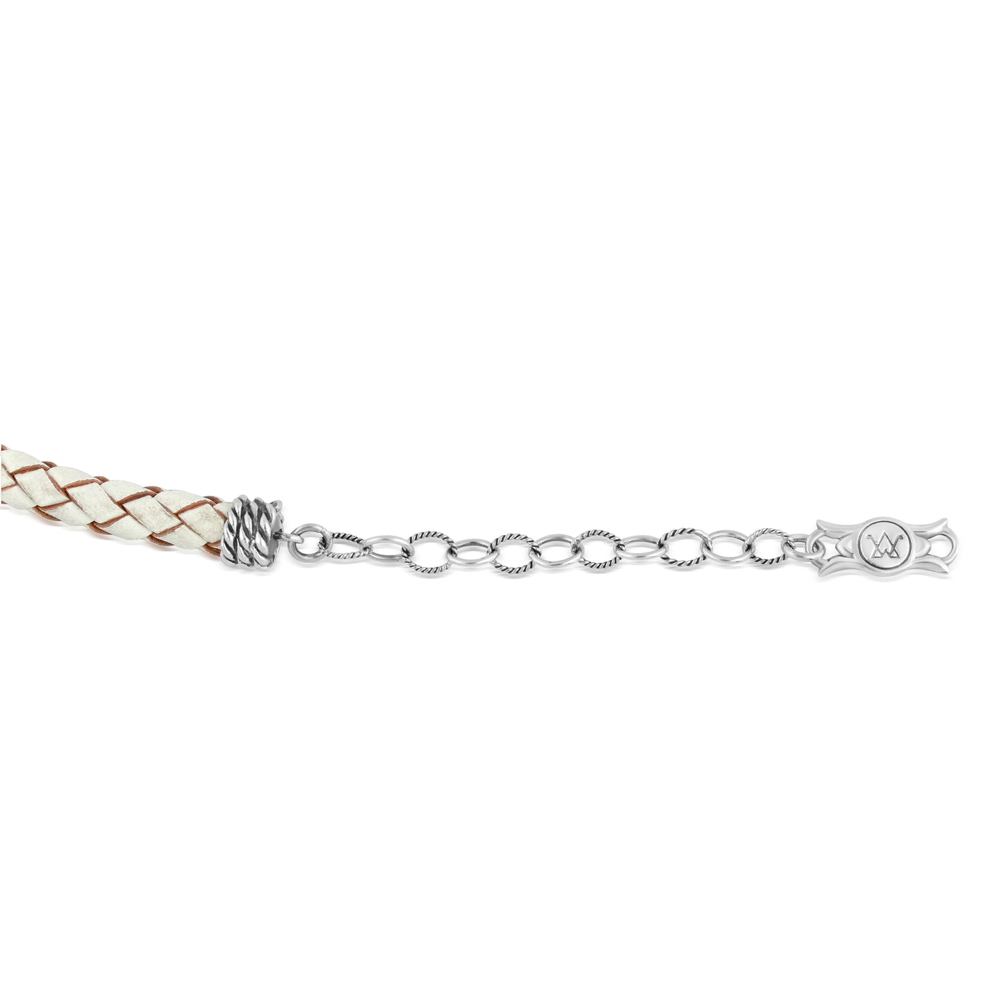 Braided White Genuine Leather Sterling Silver Necklace, 17-20 Inches