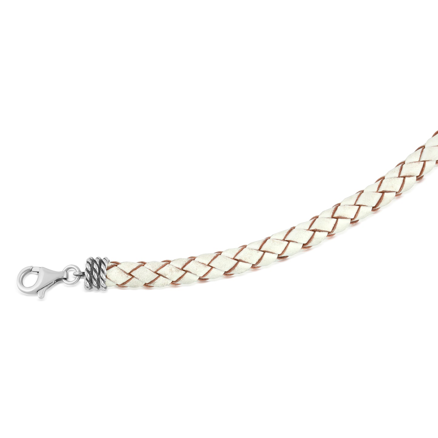Braided White Genuine Leather Sterling Silver Necklace, 17-20 Inches