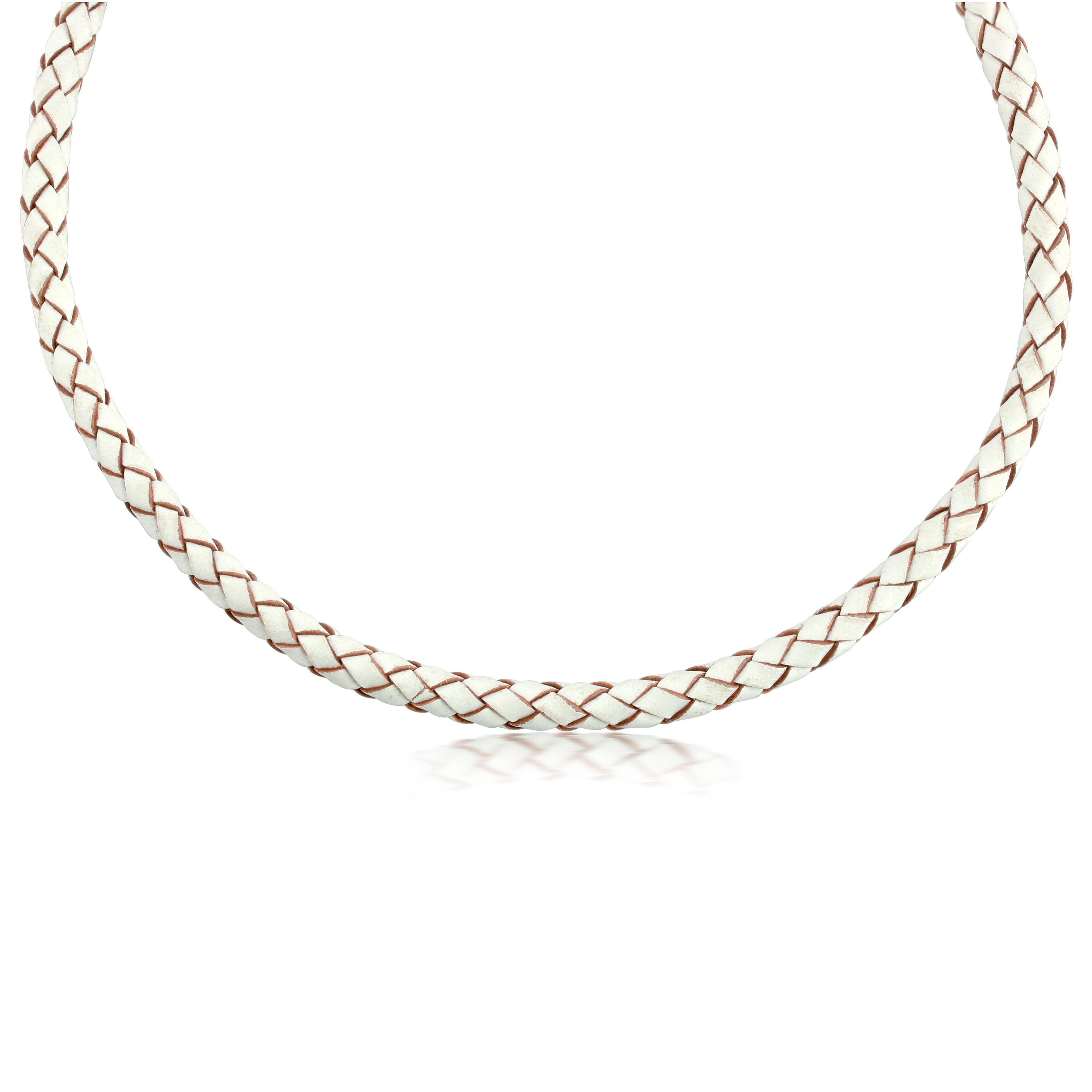 Sterling Silver Braided White Leather Necklace, 17-20 Inches – American