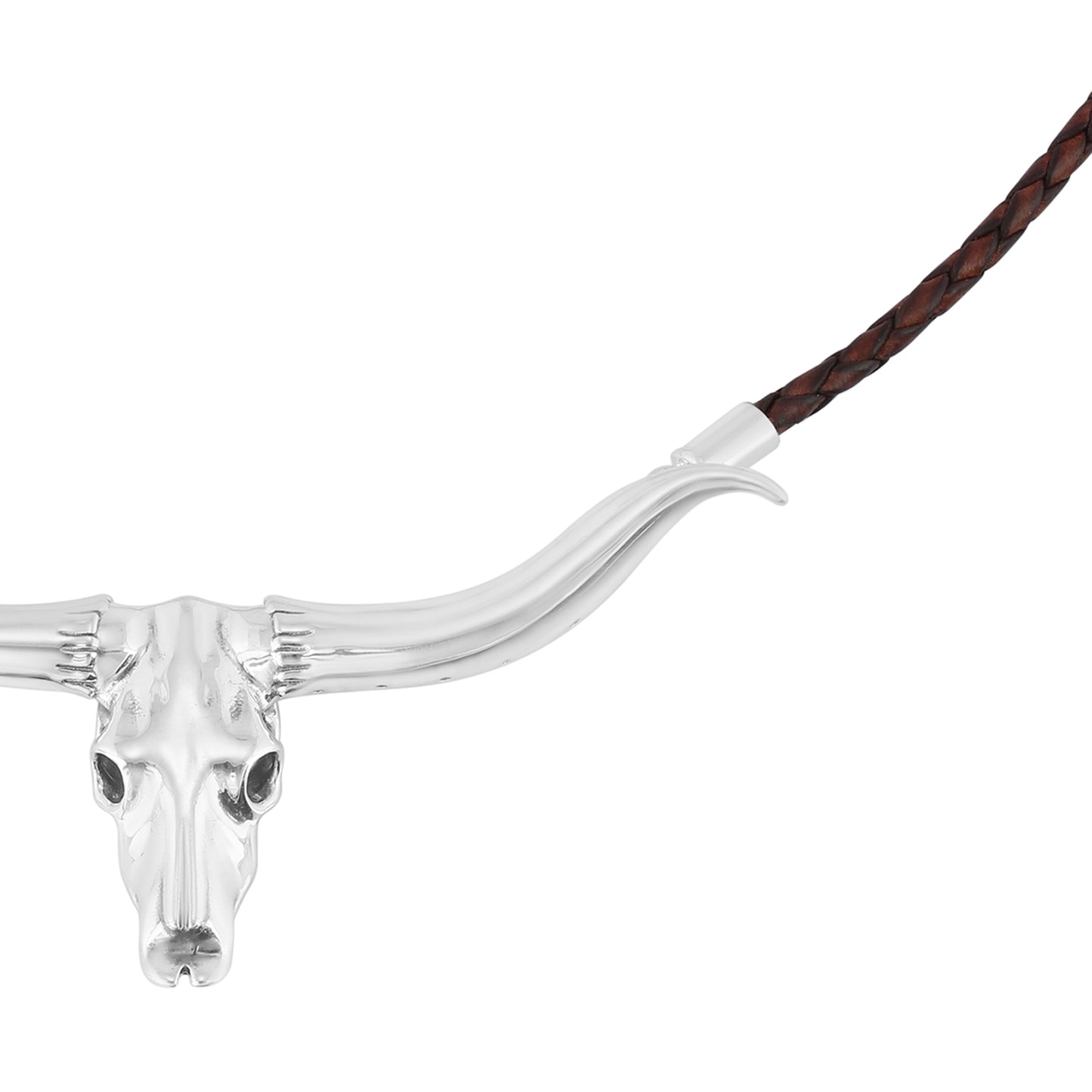 Sterling Silver Longhorn Skull Brown Leather Necklace, 17 or 20 Inches