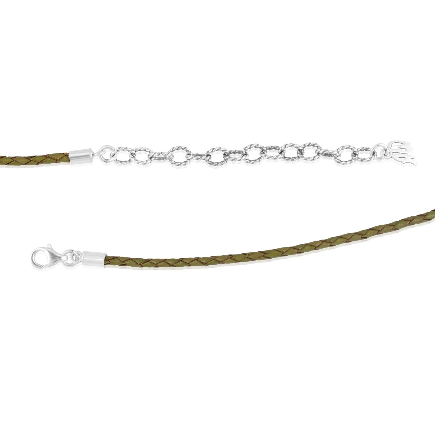 Sterling Silver Brown Leather Turtle Necklace, 17 to 20 Inches