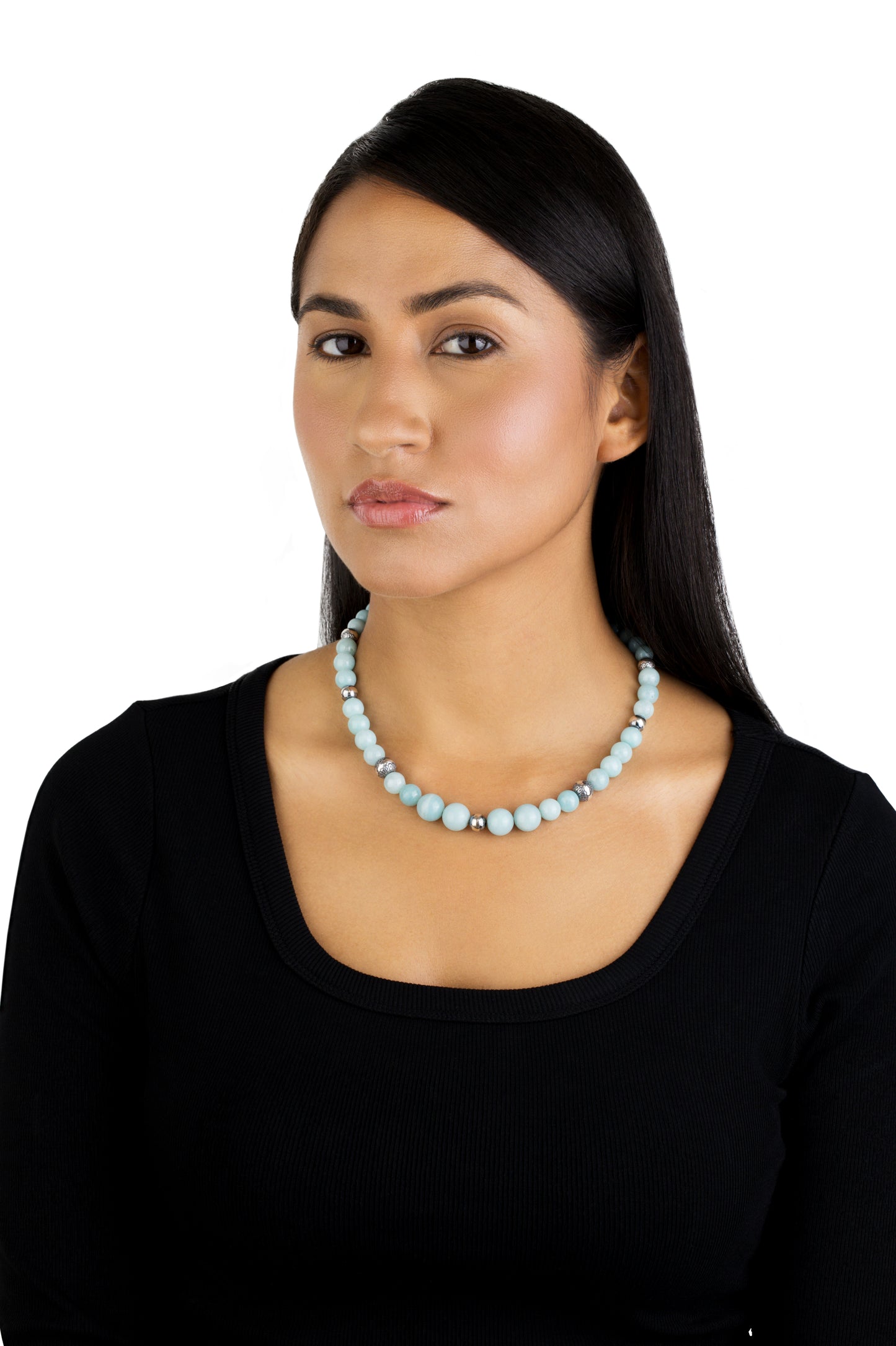 Sterling Silver and Graduated Amazonite Gemstone Bead Necklace, 17 or 20 Inches