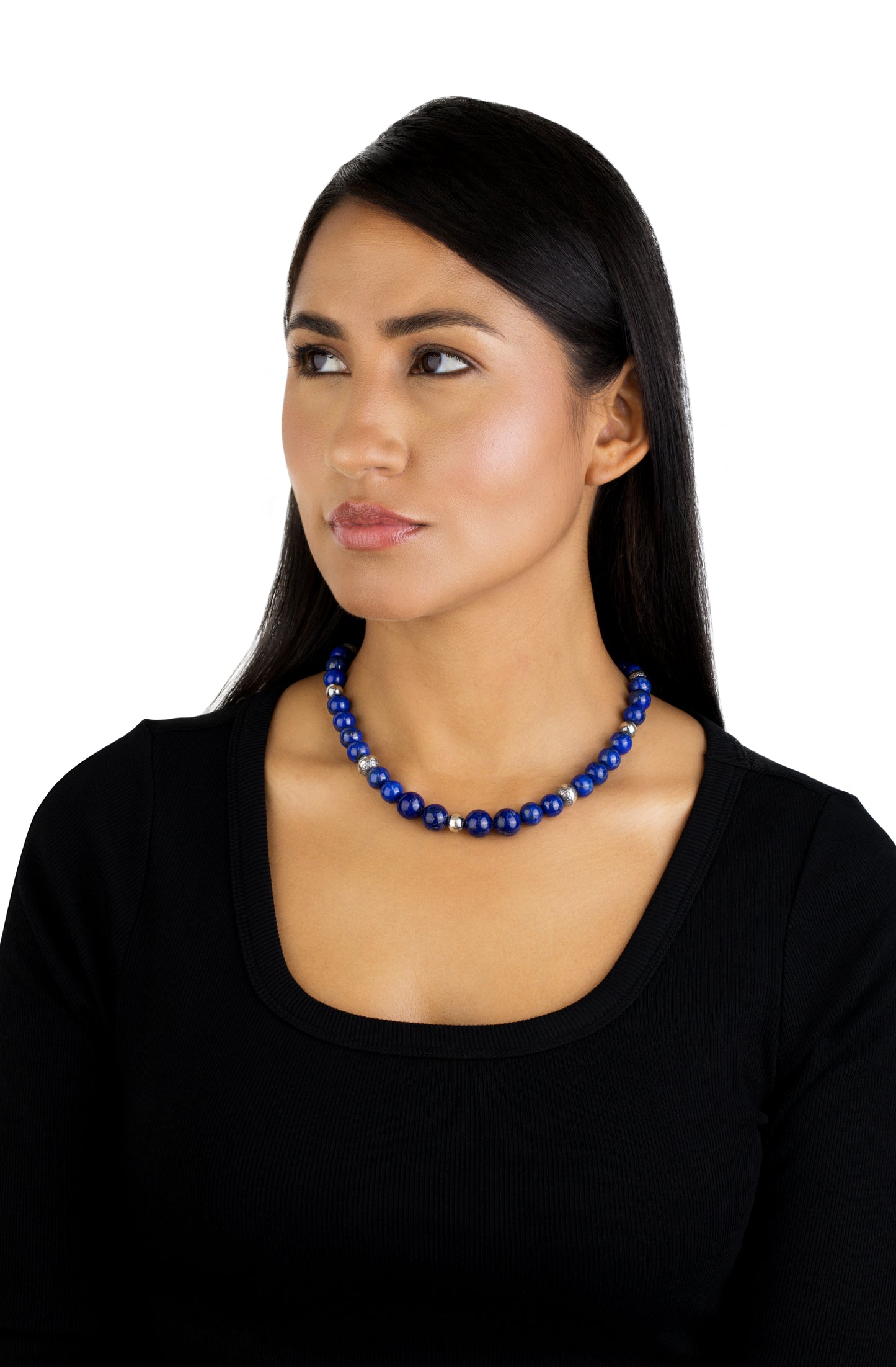 Sterling Silver and Graduated Lapis Lazuli Gemstone Bead Necklace, 17 Inches