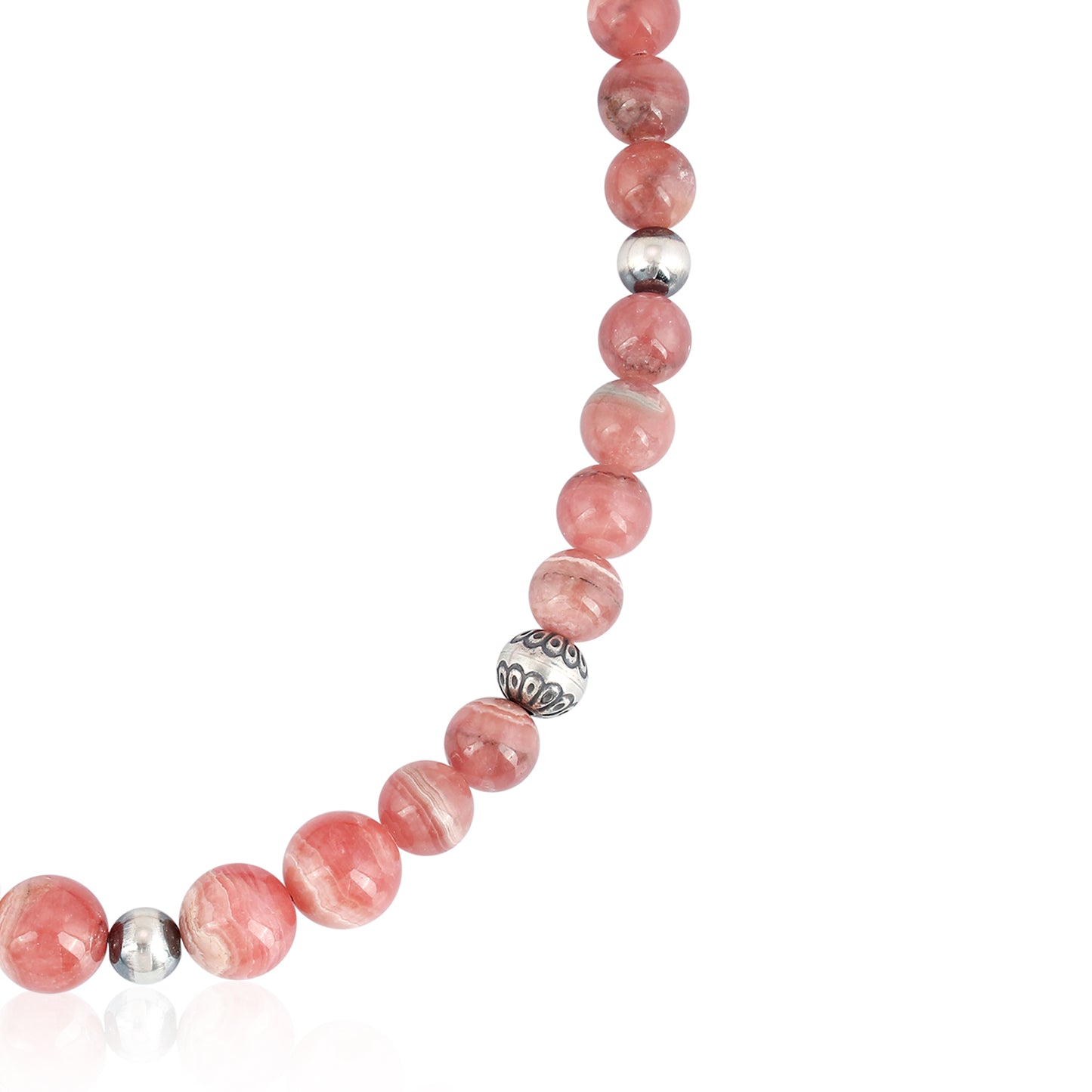 Sterling Silver and Graduated Rhodochrosite Gemstone Bead Necklace, 17 to 19 Inches