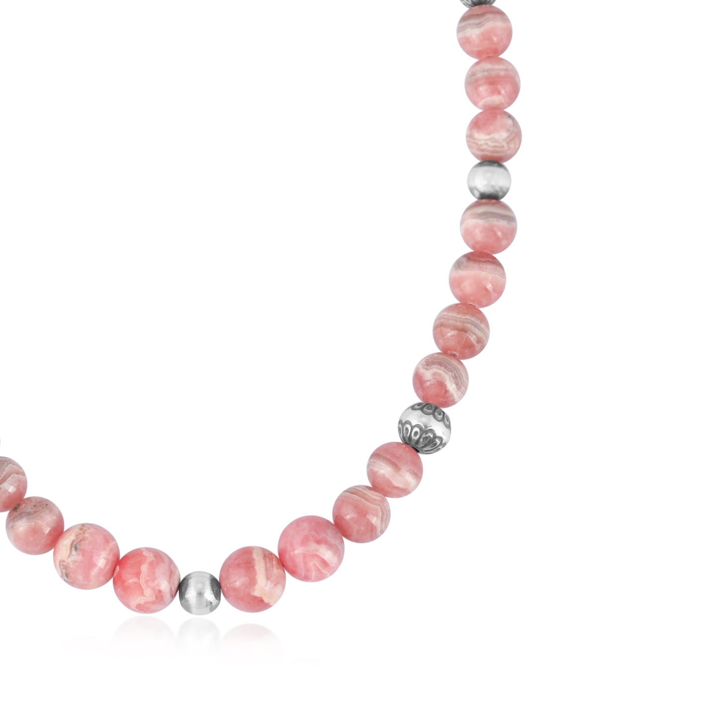 Sterling Silver and Graduated Rhodochrosite Gemstone Bead Necklace, 17 to 19 Inches