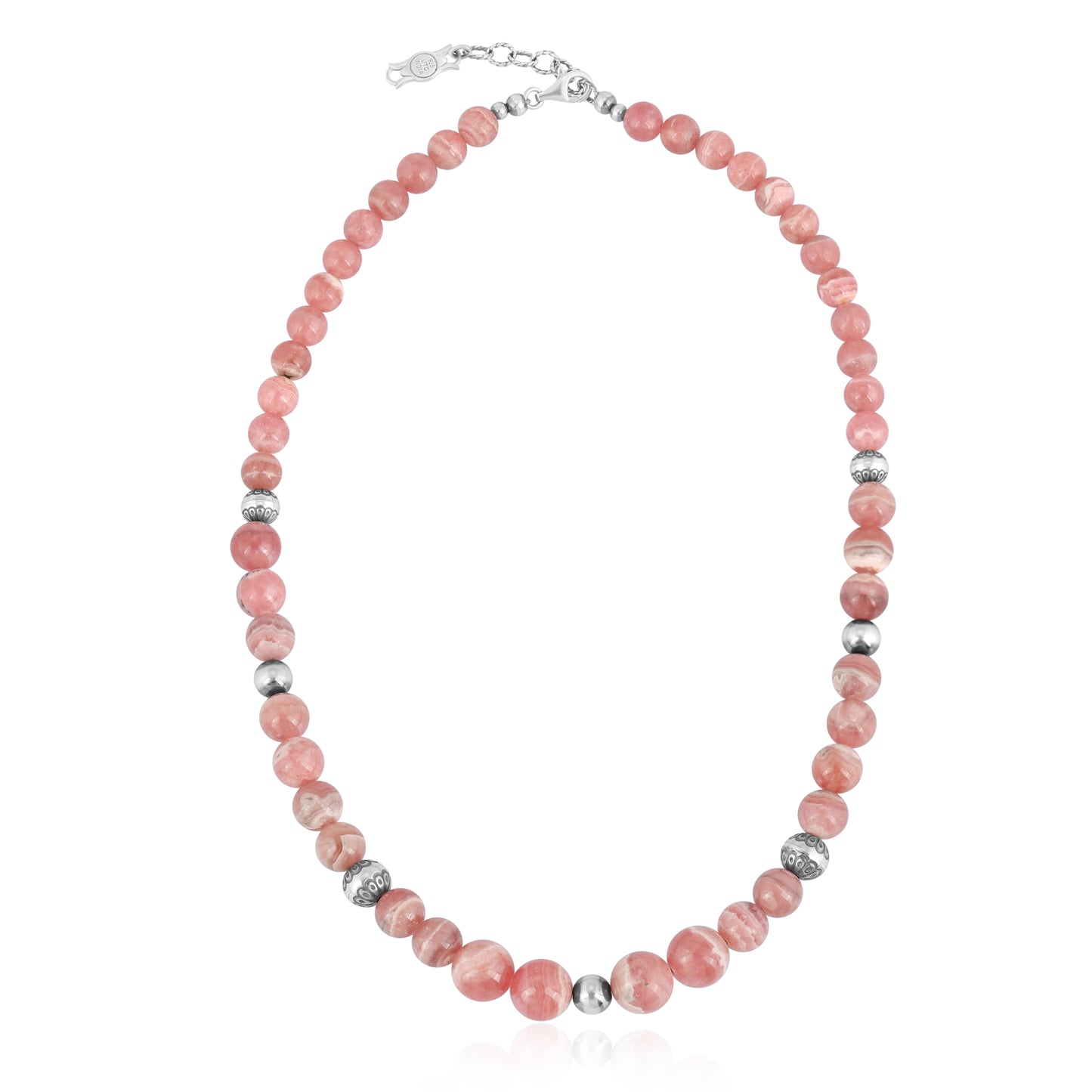 Sterling Silver and Graduated Rhodochrosite Gemstone Bead Necklace, 17 to 19 Inches