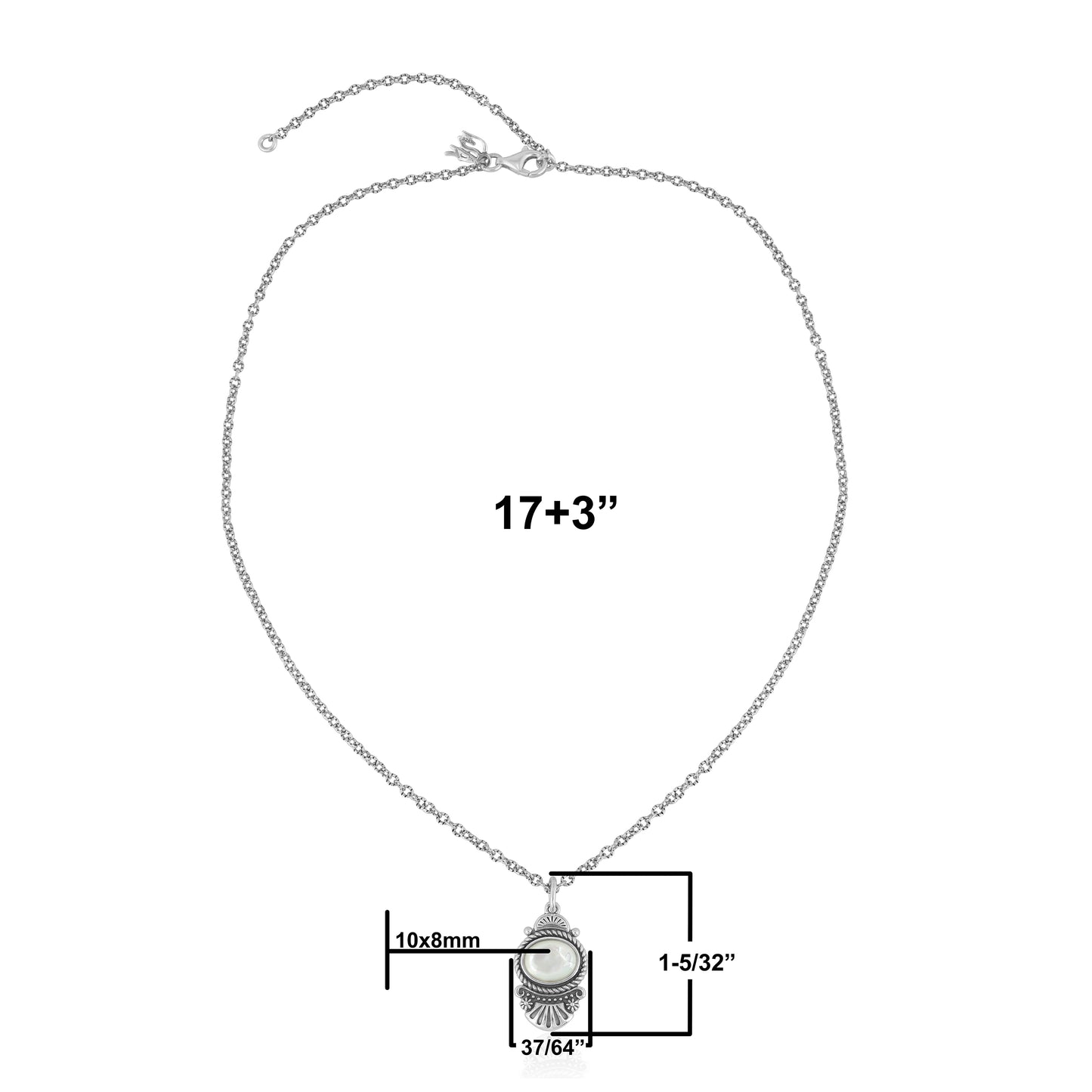Sterling Silver White Mother of Pearl Gemstone Fan Pendant with Chain Necklace, 17-20 Inches