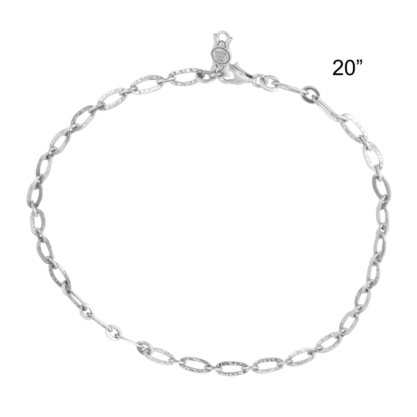 Sterling Silver Polished Oval Link Chain Necklace, 17 Inch or 20 Inch Length