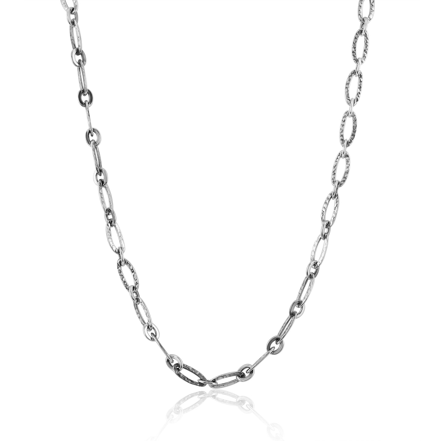 Sterling Silver Polished Oval Link Chain Necklace, 17 Inch or 20 Inch Length