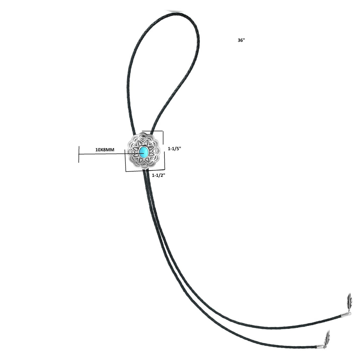 LIMITED EDITION! Sterling Silver Sleeping Beauty Turquoise Leather Concha Bolo Necklace, 36 Inches