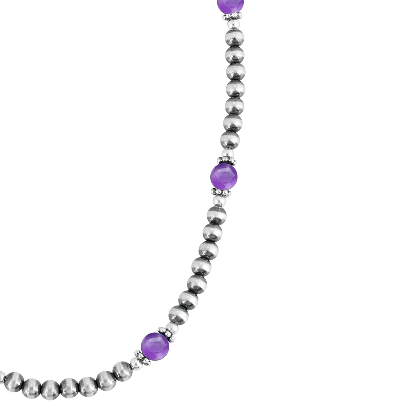 Sterling Silver and Amethyst Bead Necklace, 17 to 20 Inches