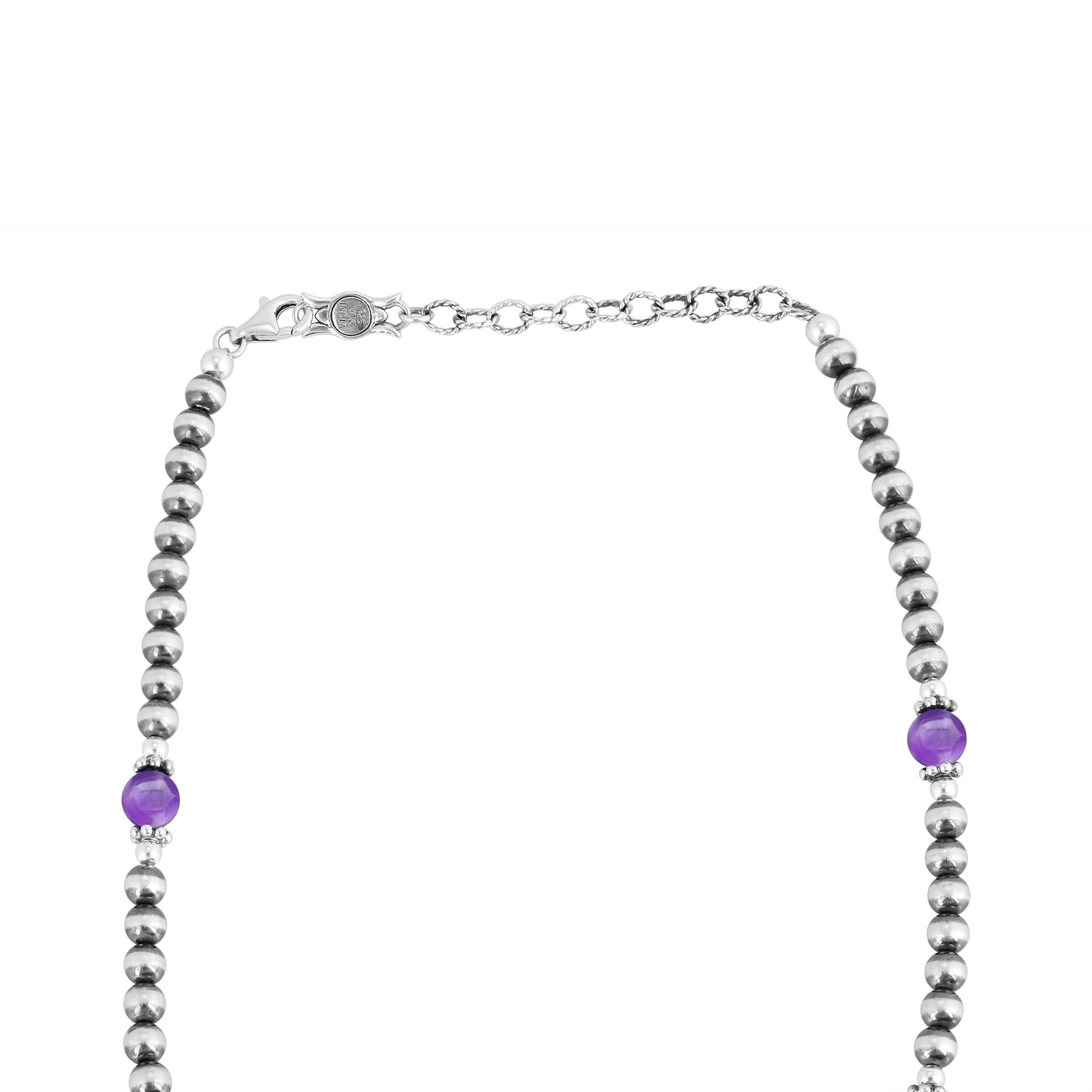 Sterling Silver and Amethyst Bead Necklace, 17 to 20 Inches