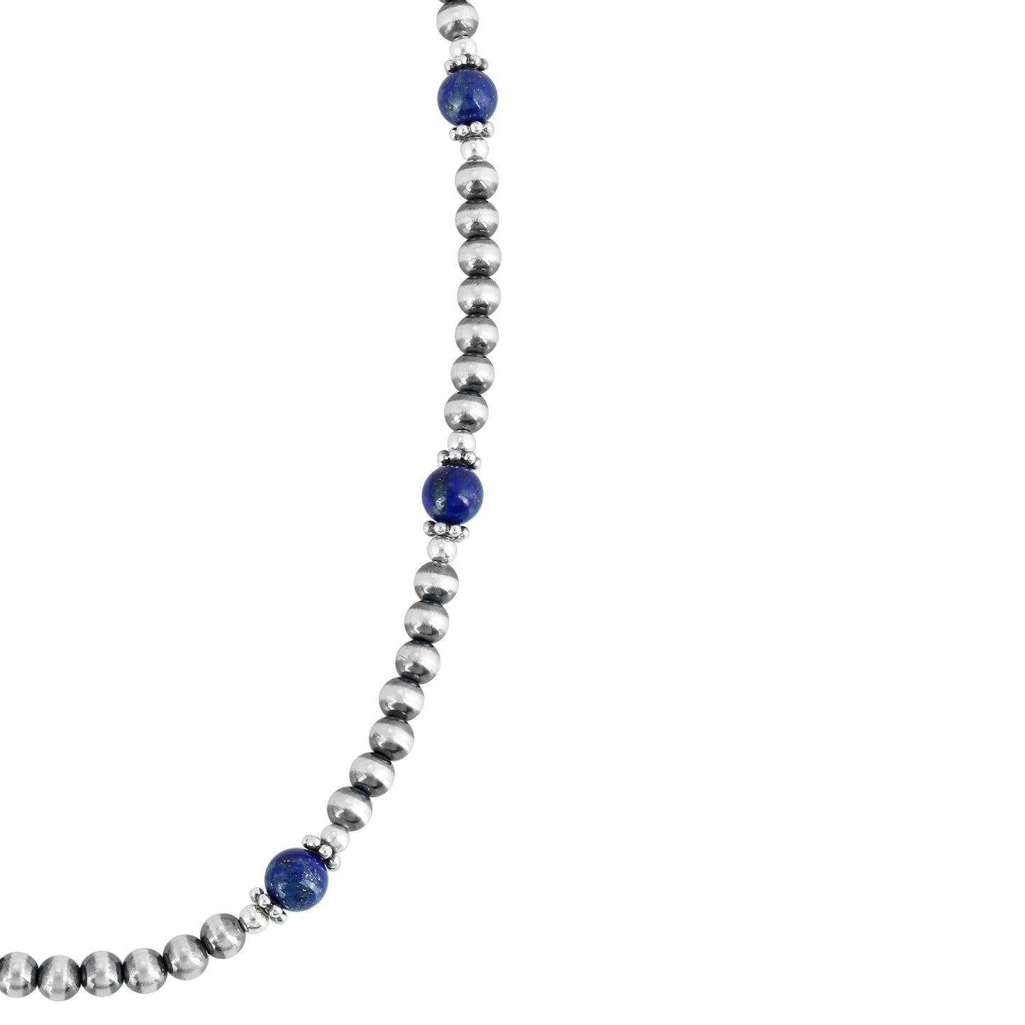 Sterling Silver and Lapis Bead Necklace, 17 to 20 Inches