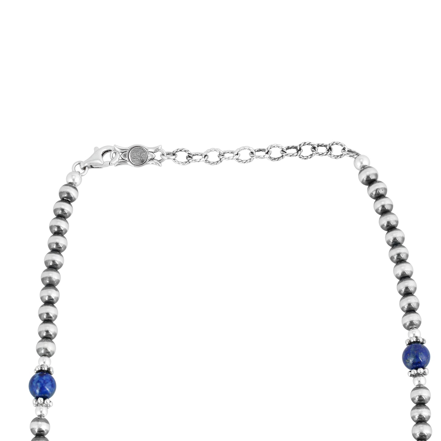 Sterling Silver and Lapis Bead Necklace, 17 to 20 Inches
