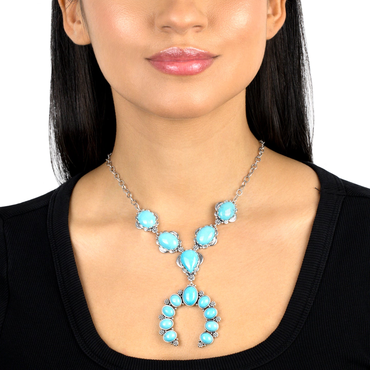 EXCLUSIVELY OURS! Sterling Silver Kingman Turquoise V-Shaped Naja Necklace, 17 to 20 Inches