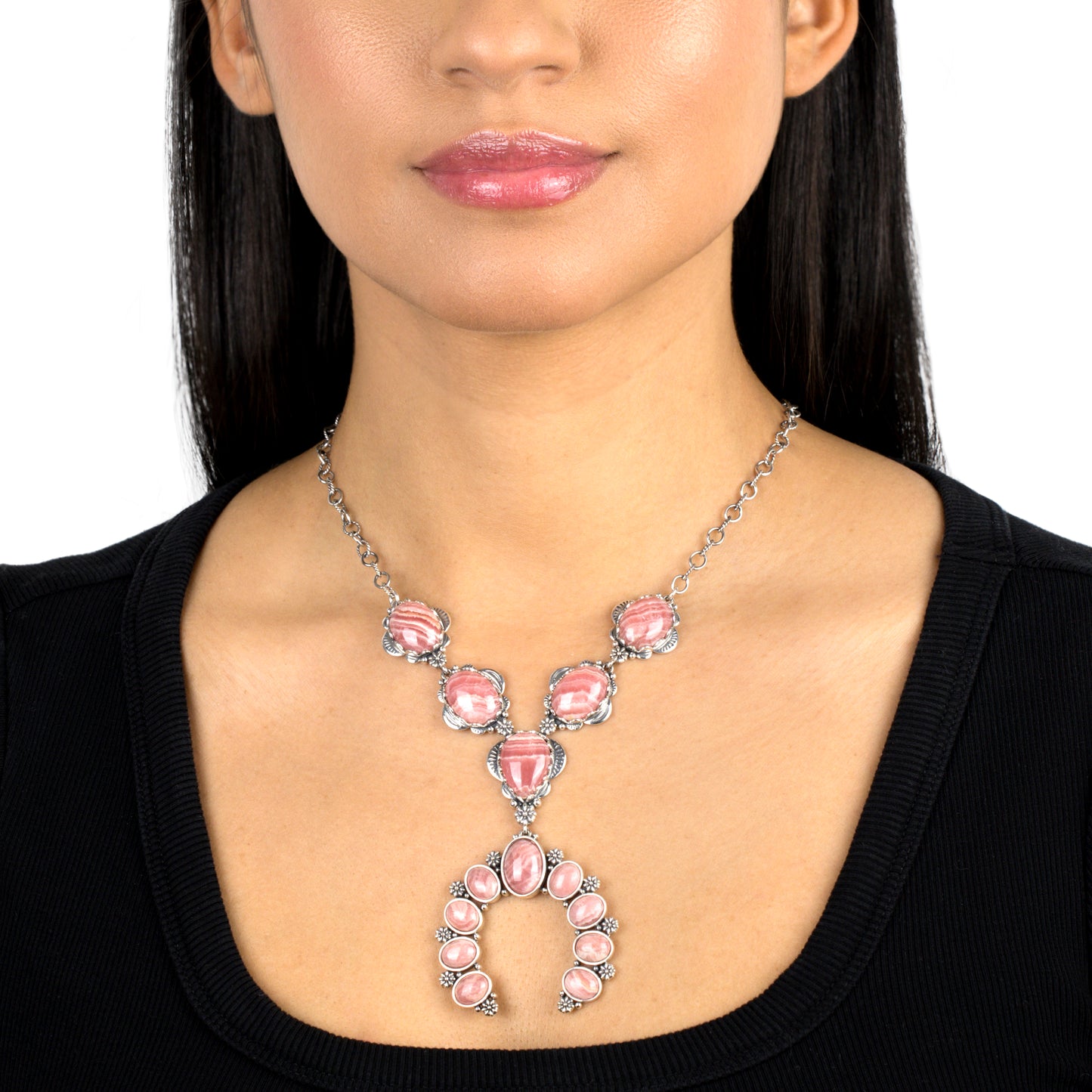 EXCLUSIVELY OURS! Sterling Silver Rhodochrosite V-Shaped Naja Necklace, 17 to 20 Inches
