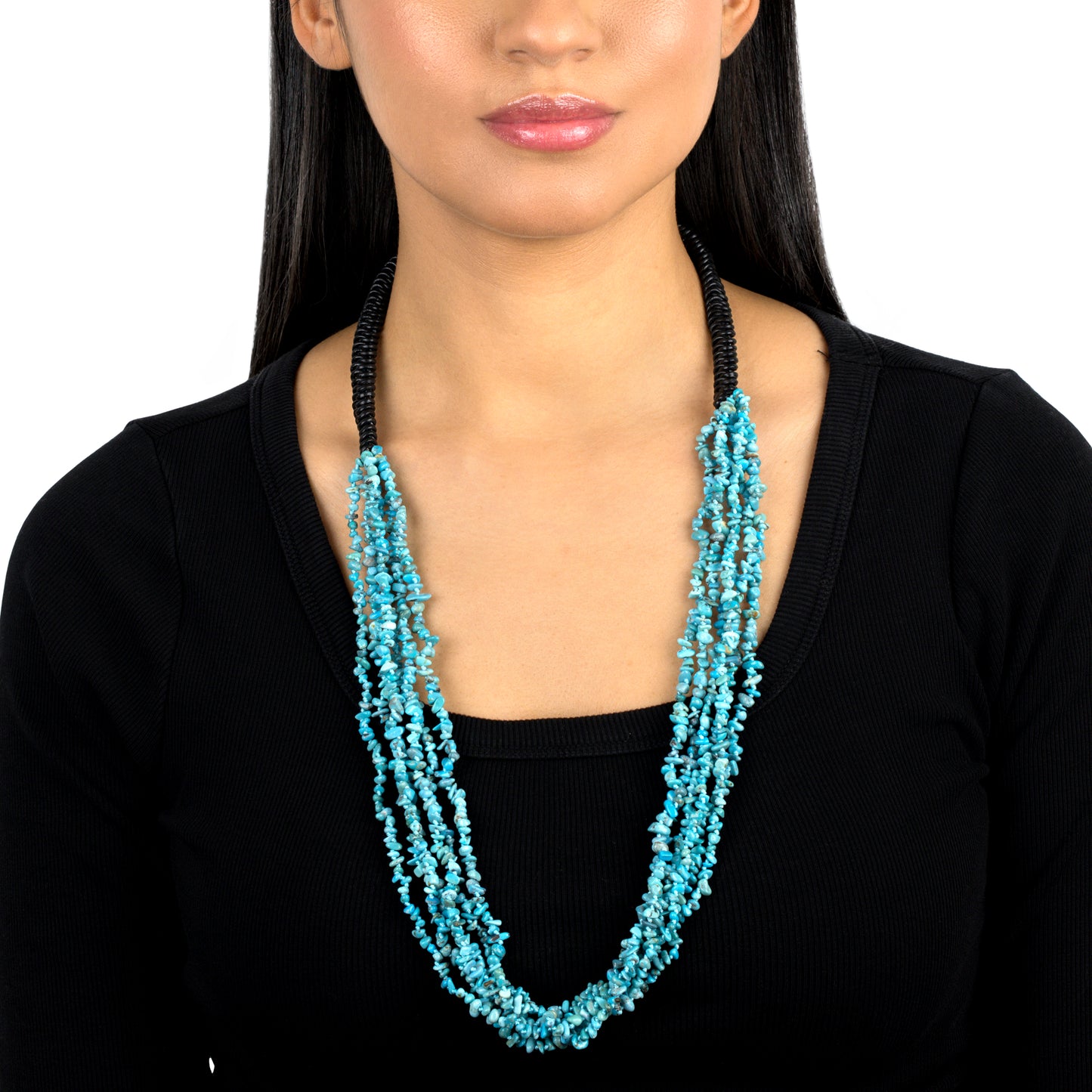 EXCLUSIVELY OURS! Black Leather Blue Turquoise Oval Beaded Necklace, 32 Inches