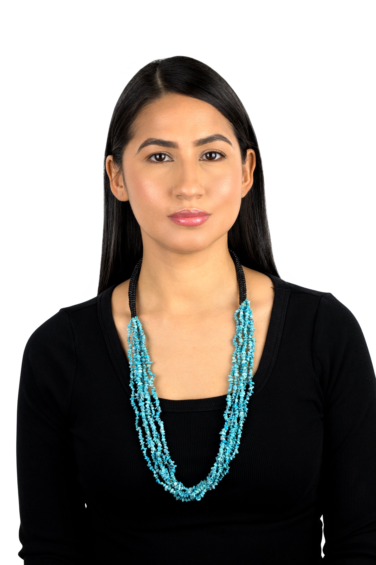 EXCLUSIVELY OURS! Black Leather Blue Turquoise Oval Beaded Necklace, 32 Inches