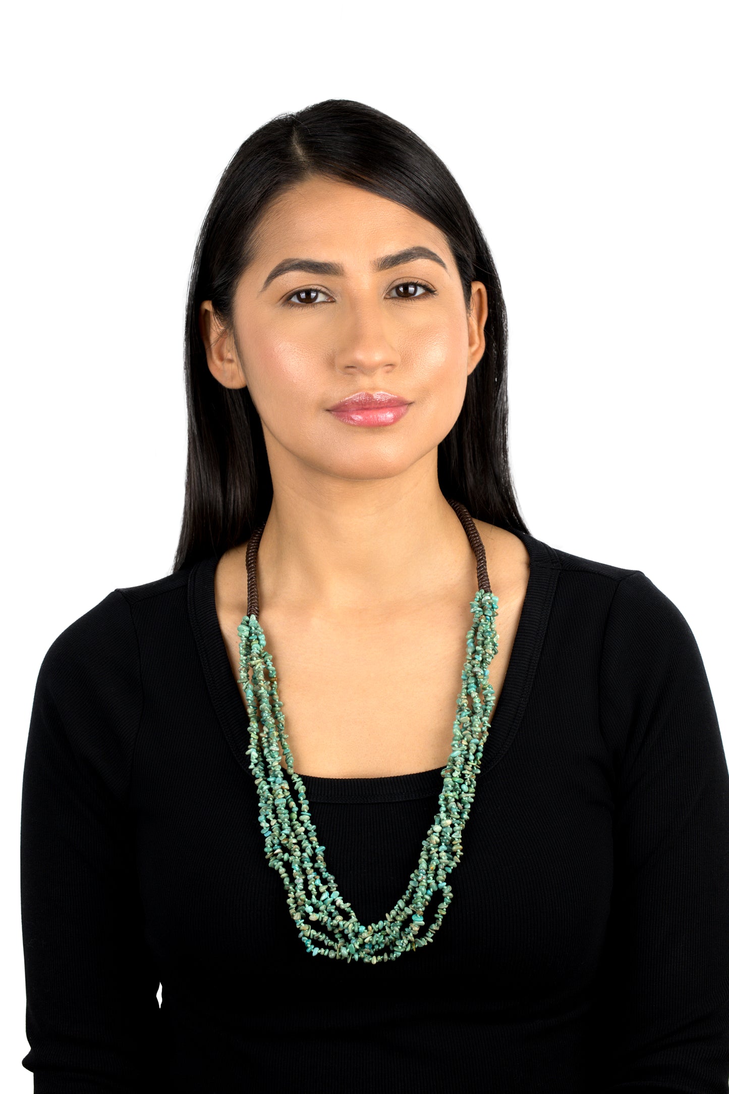 EXCLUSIVELY OURS! Brown Leather Green Turquoise Beaded Necklace, 32 Inches